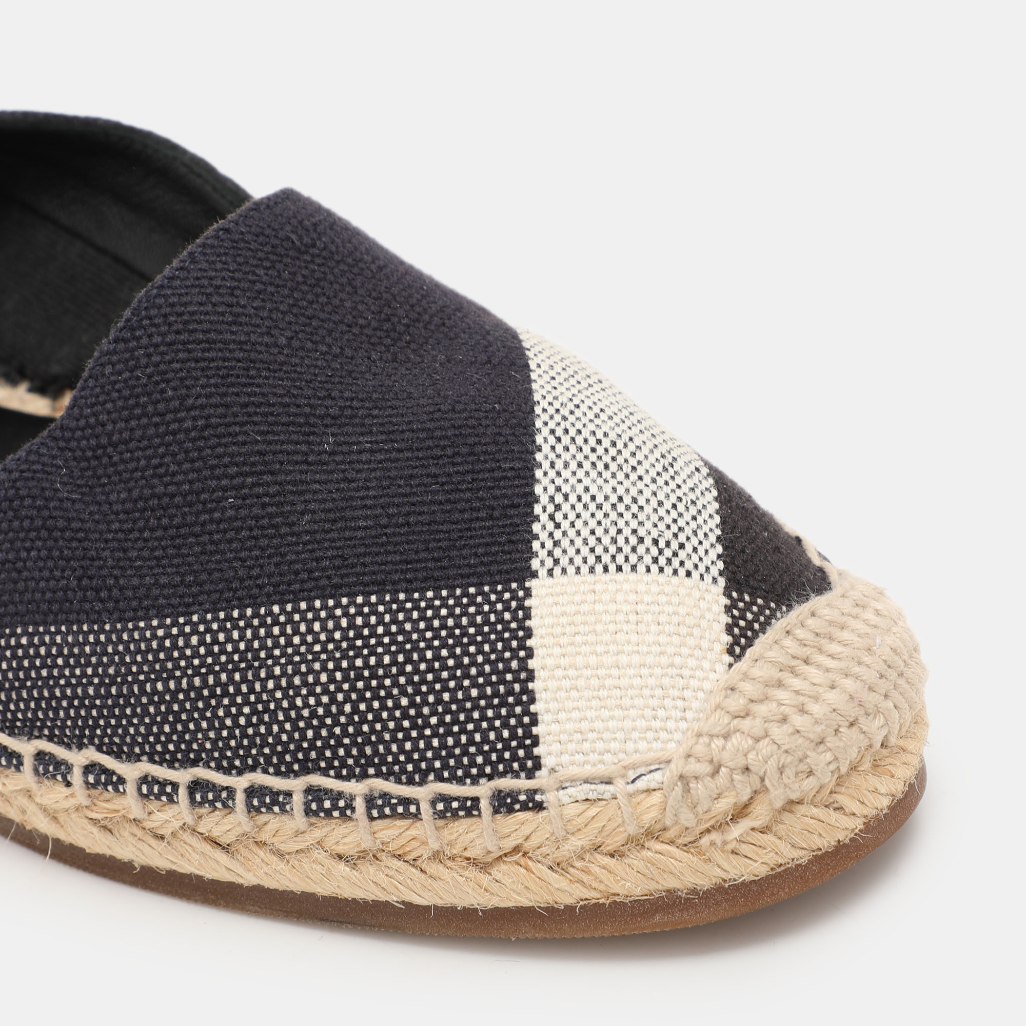 Burberry Navy Blue Checkered Canvas Hodgeson Flat Espadrilles Size 37