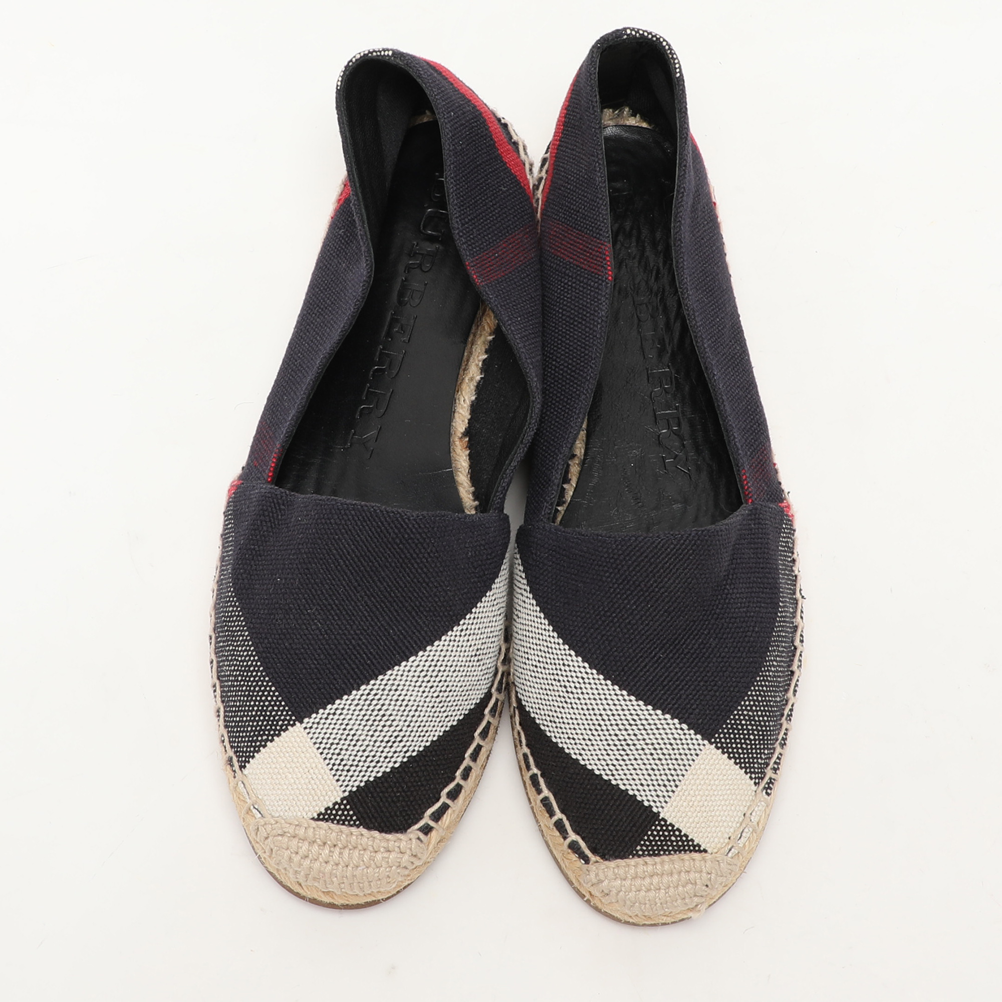 Burberry Navy Blue Checkered Canvas Hodgeson Flat Espadrilles Size 37