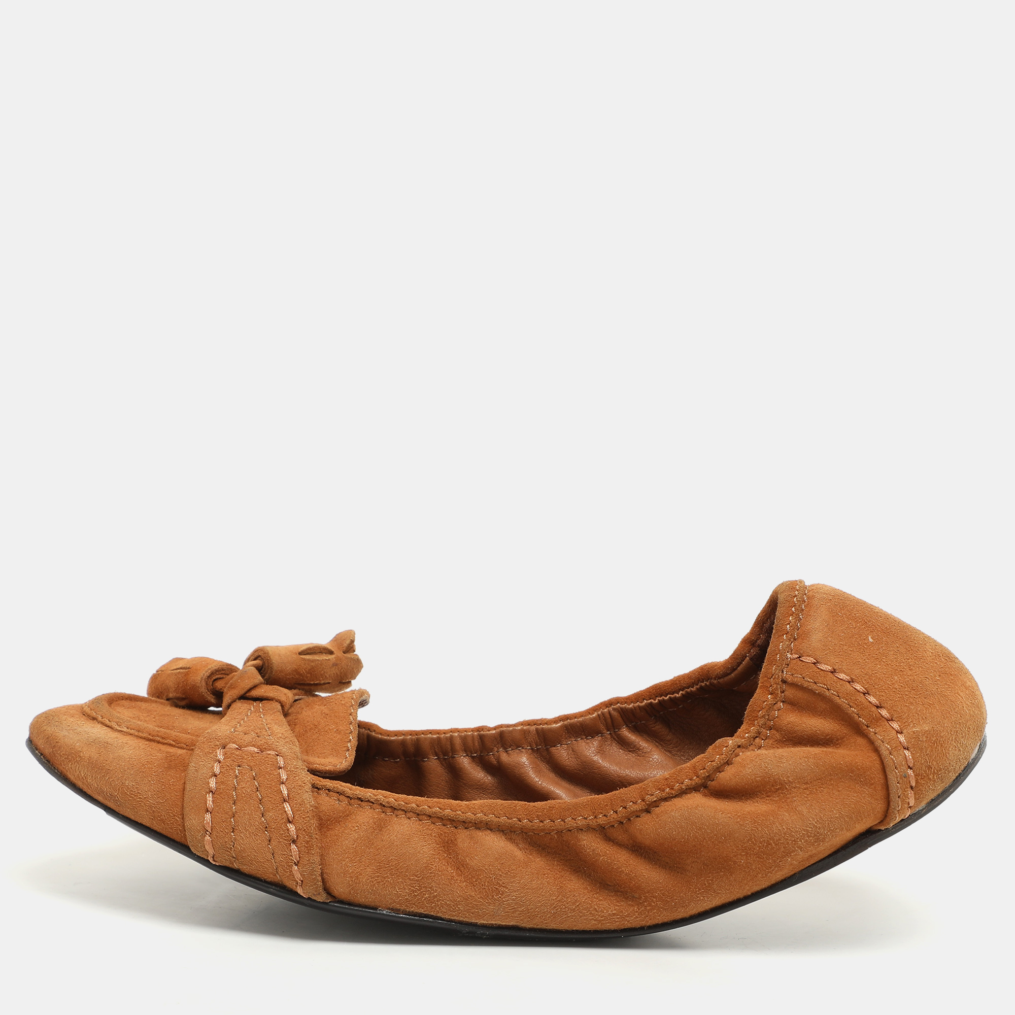 Burberry Brown Suede Scrunch Ballet Flats Size 40