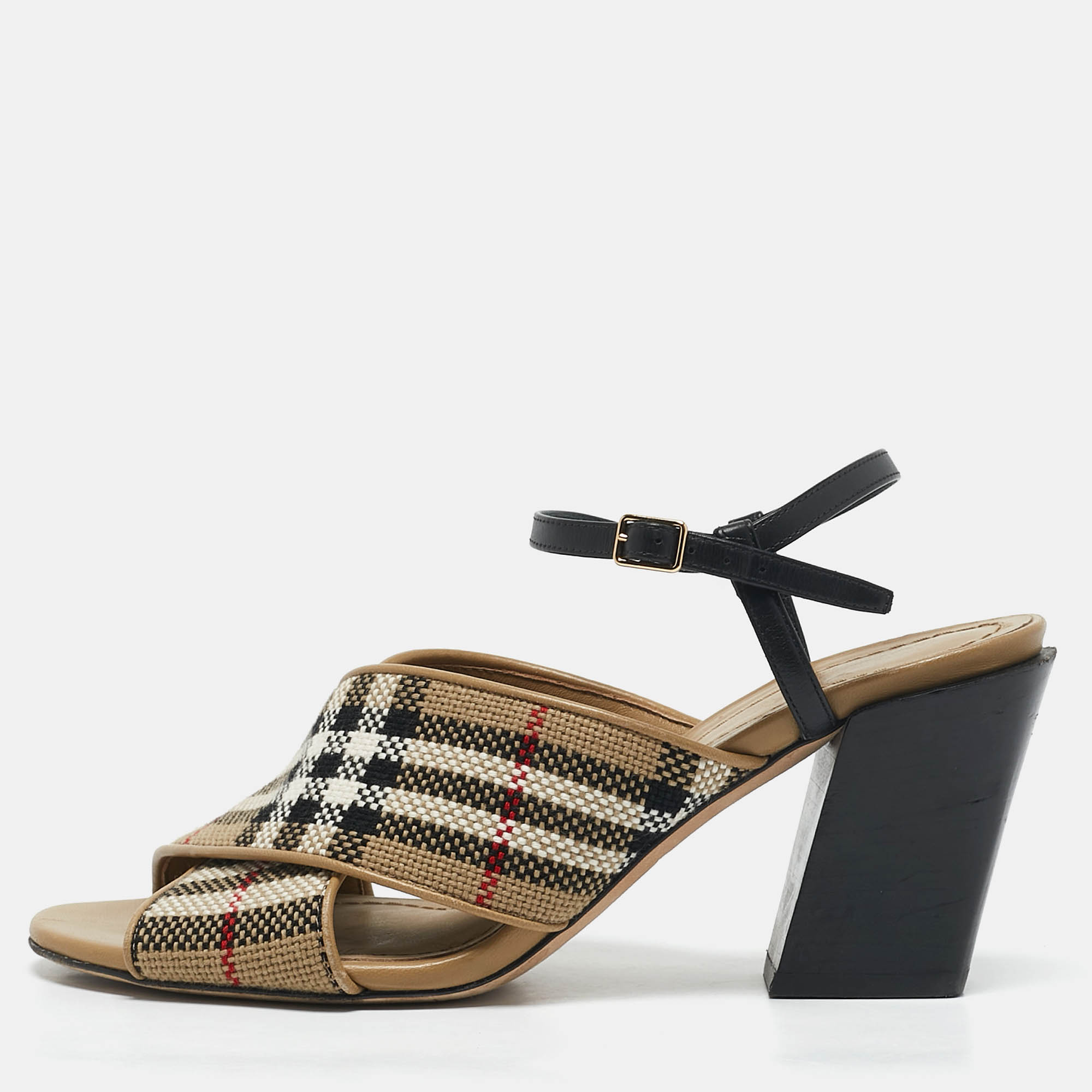 Burberry Beige/Black Canvas and Leather Castlebar Ankle Strap Sandals Size
Burberry Beige/Black Canvas and Leather Castlebar Ankle Strap Sandals Size