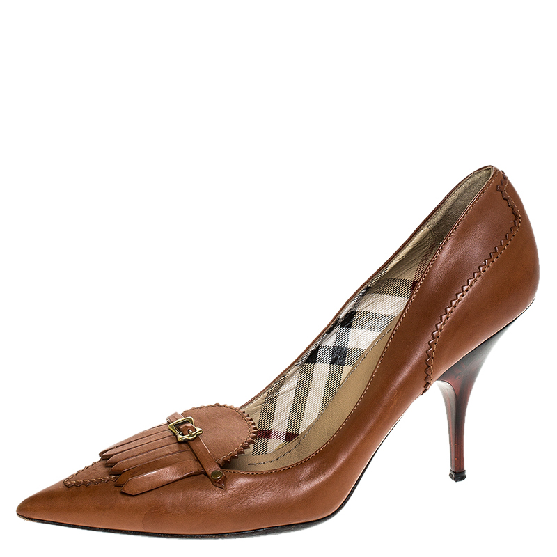 Burberry Tan Leather Fringe Pointed Toe Pumps Size 36