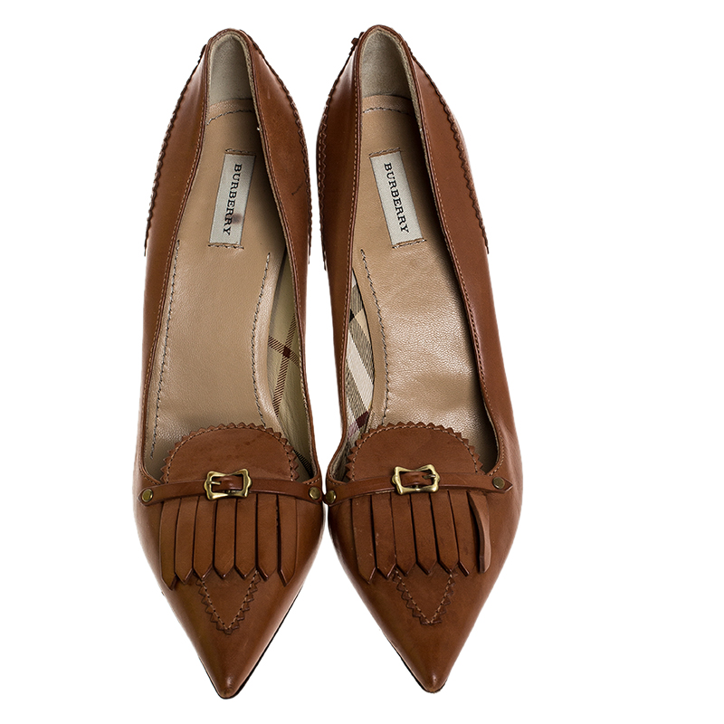 Burberry Tan Leather Fringe Pointed Toe Pumps Size 36