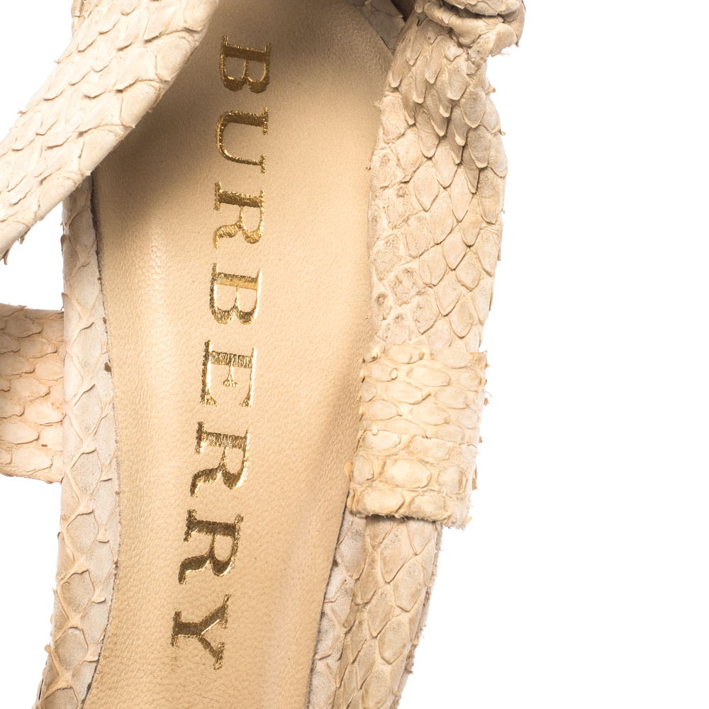 Burberry Beige Python Leather Cross-Over Strap Platform Sandals Size 36