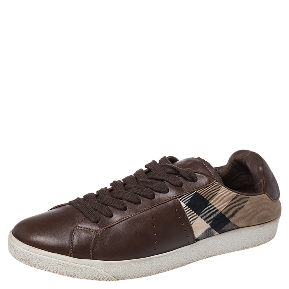 Burberry Brown Canvas And Leather Lace Sneakers Size 43