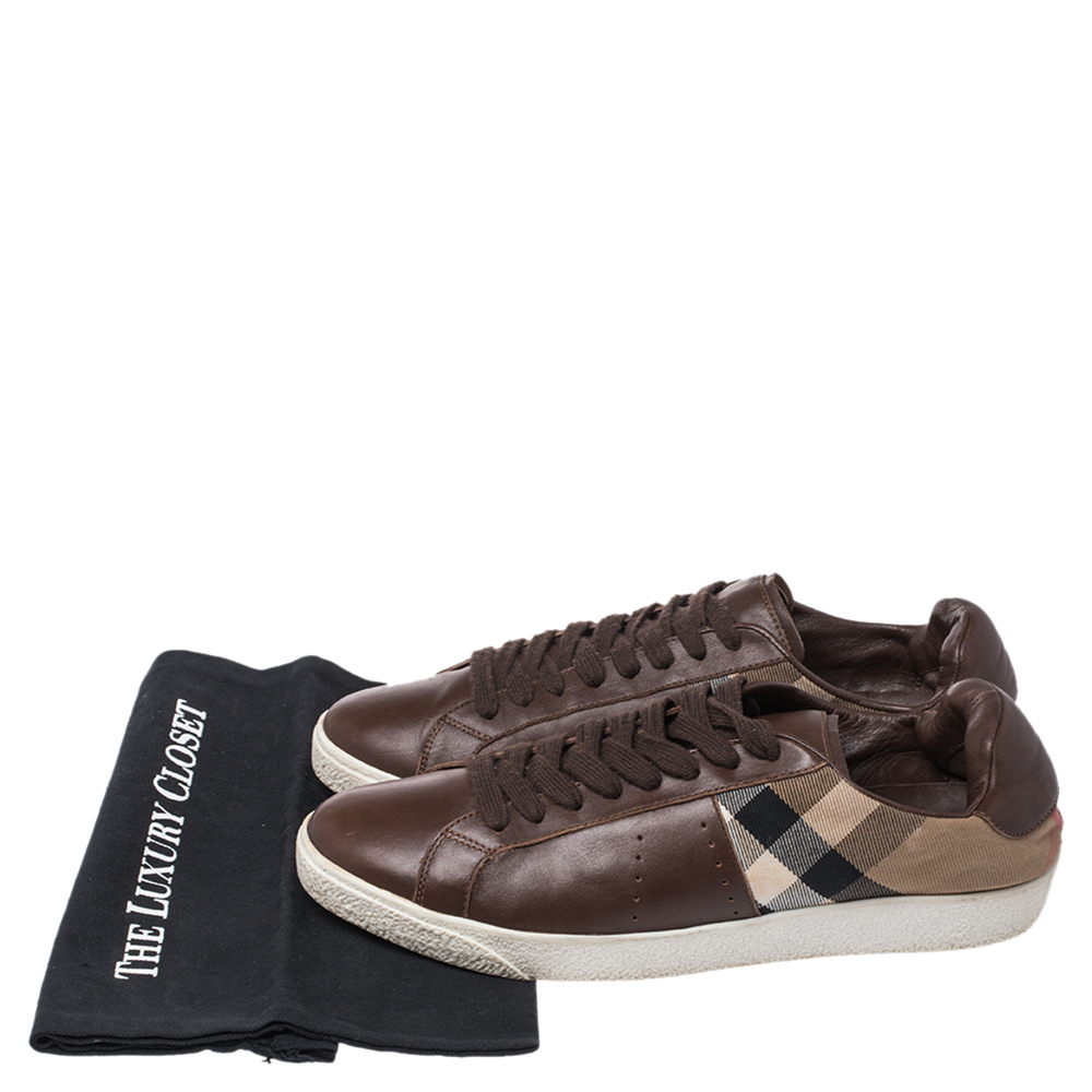 Burberry Brown Canvas And Leather Lace Sneakers Size 43