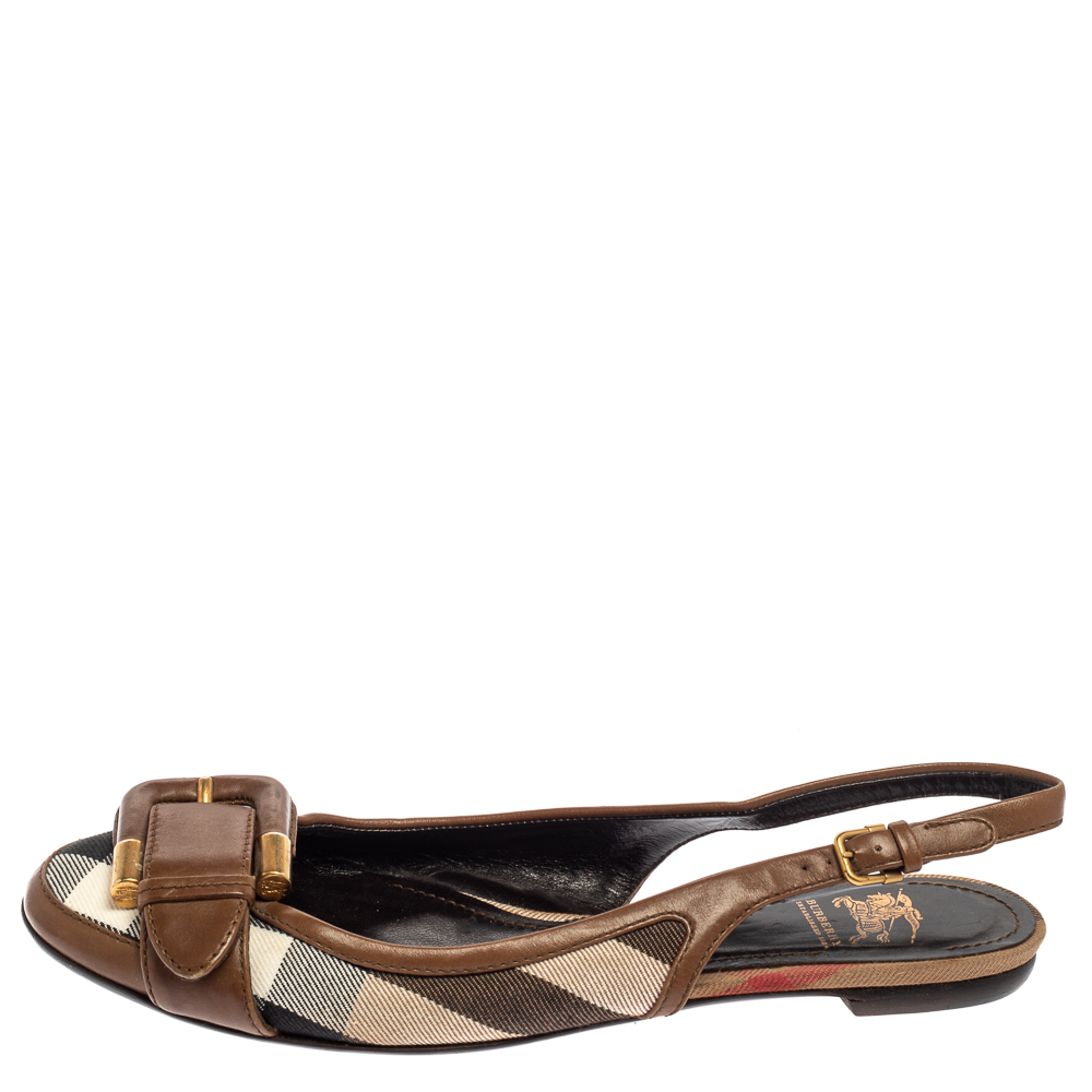 Burberry Brown Nova Check Canvas and Leather Buckle Belt Slingback Flats Size
Burberry Brown Nova Check Canvas and Leather Buckle Belt Slingback Flats Size