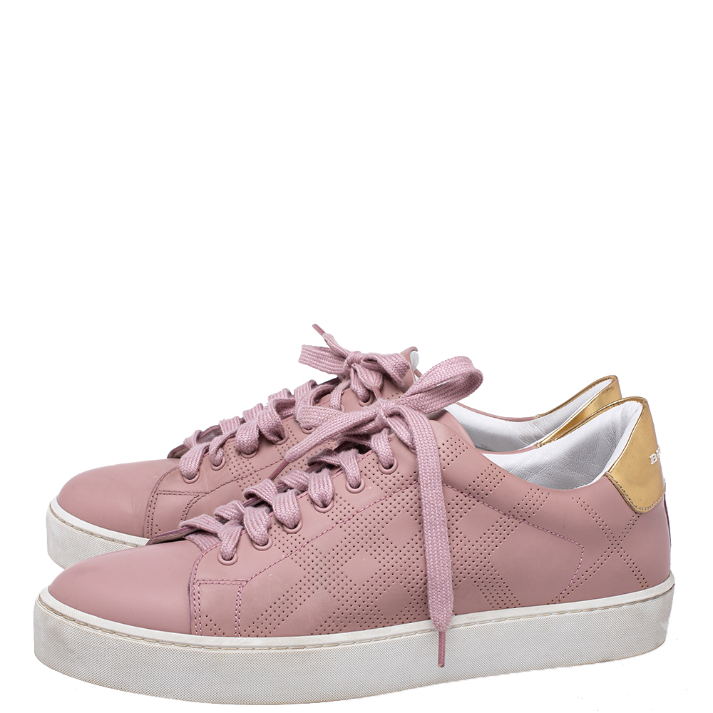 Burberry Pink Perforated Leather Westford Low Top Sneakers Size 38.5