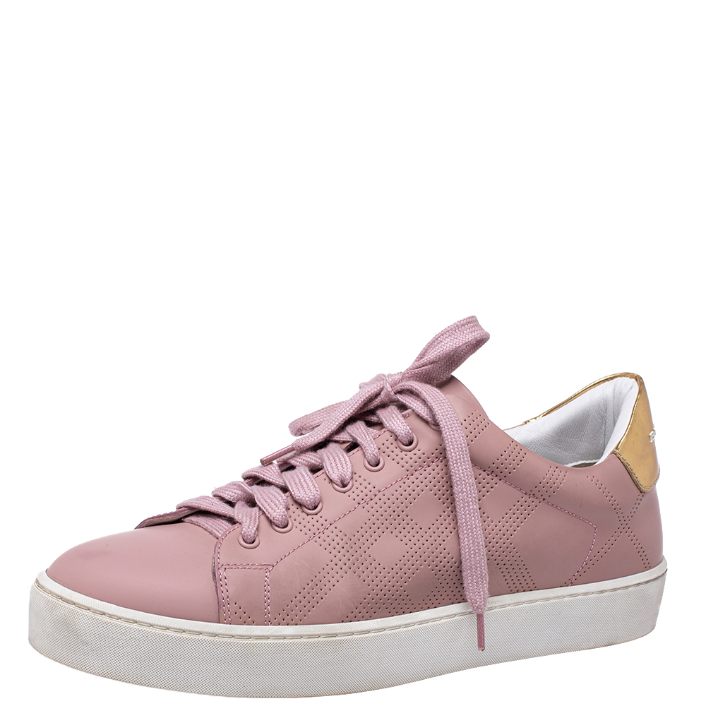 Burberry pink perforated leather westford low top sneakers size 38.5
