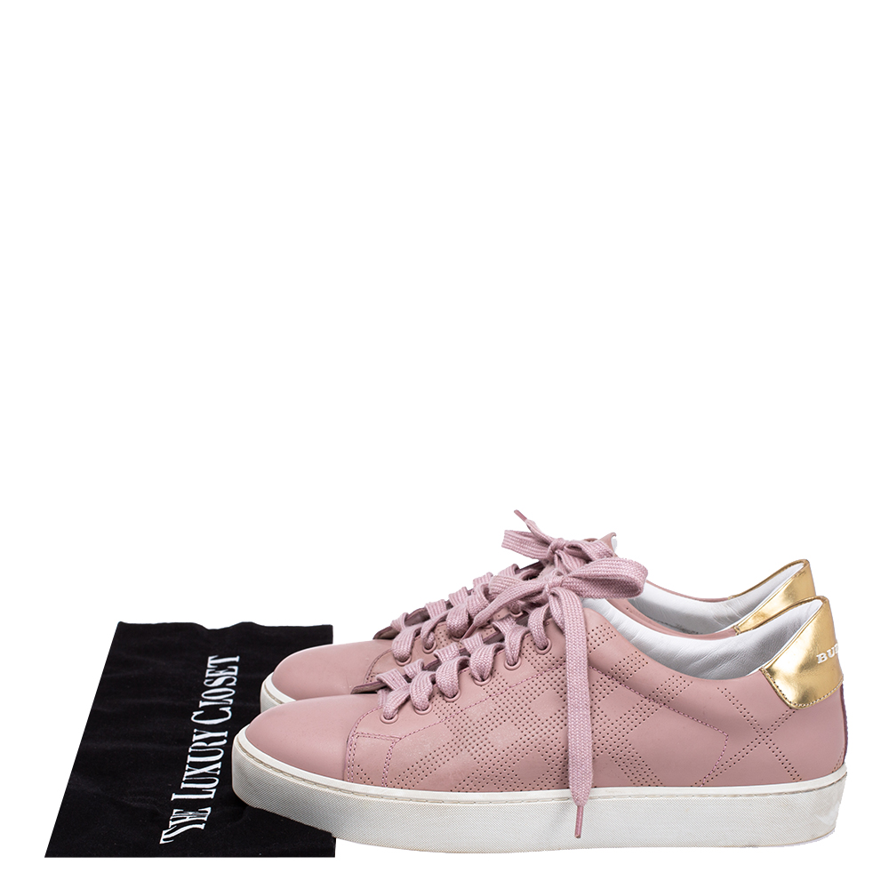 Burberry Pink Perforated Leather Westford Low Top Sneakers Size 38.5
