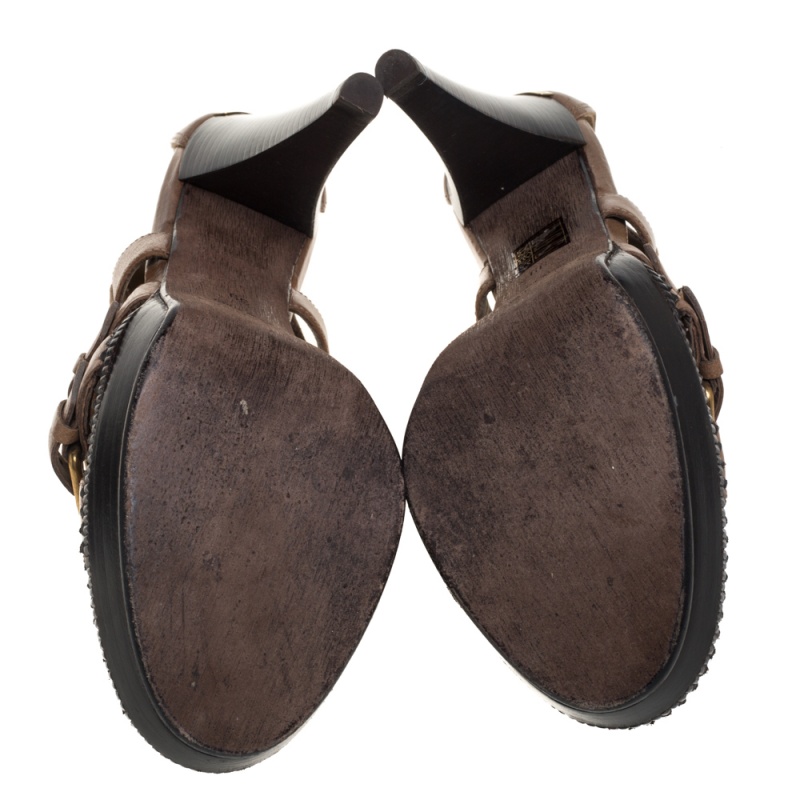 Burberry Beige Leather Slingback Platform Sandals Size 39
