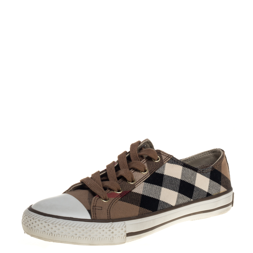 Burberry Brown Novacheck Canvas Lace Up Sneakers Size 39