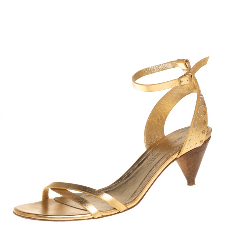 Burberry Gold Leather Ankle Strap Crisscross Sandals Size 39.5