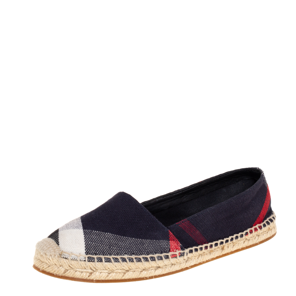 Burberry Blue Checkered Canvas Hodgeson Flat Espadrilles Size 39