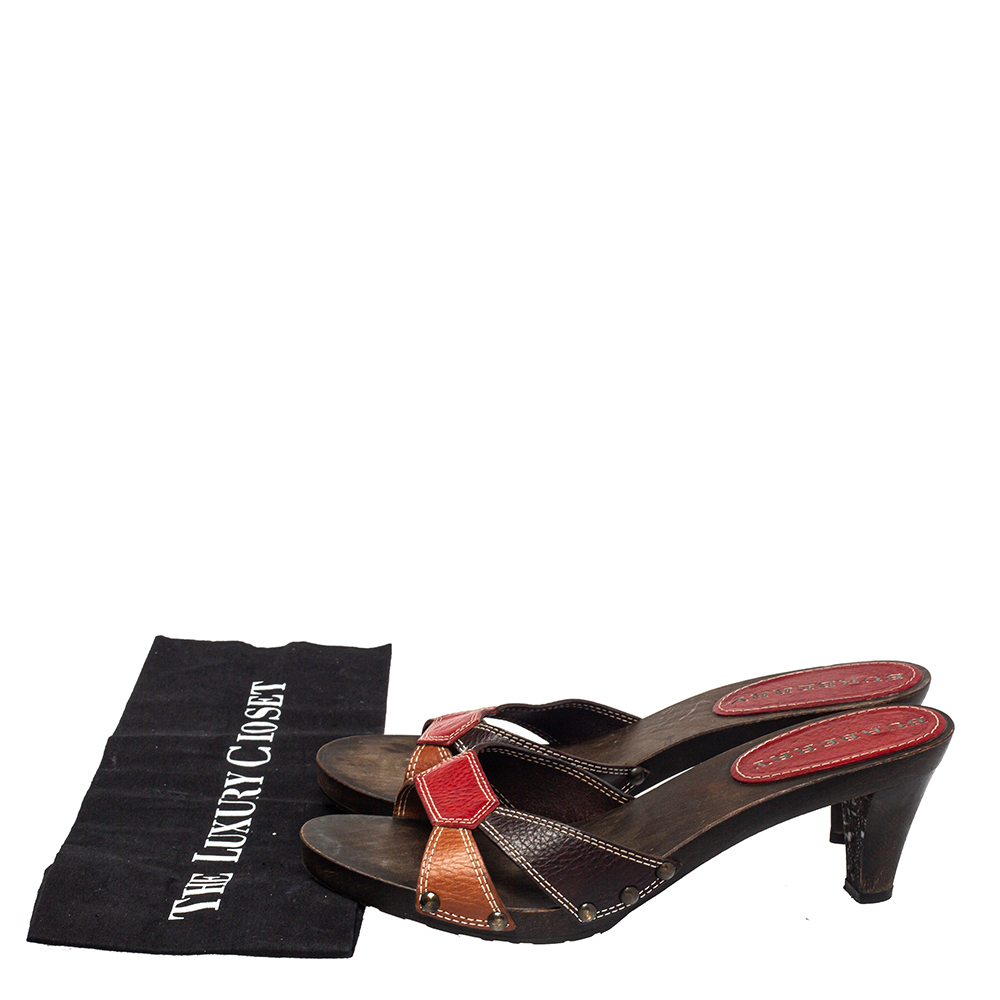 Burberry Vintage Multicolor Leather Wooden Clogs Sandals Size 40
