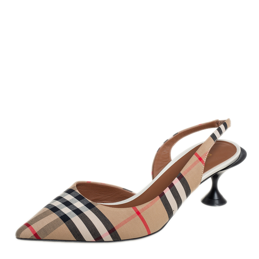 Burberry Multicolor Archive Check Fabric D'orsay Slingback Sandals Size 38