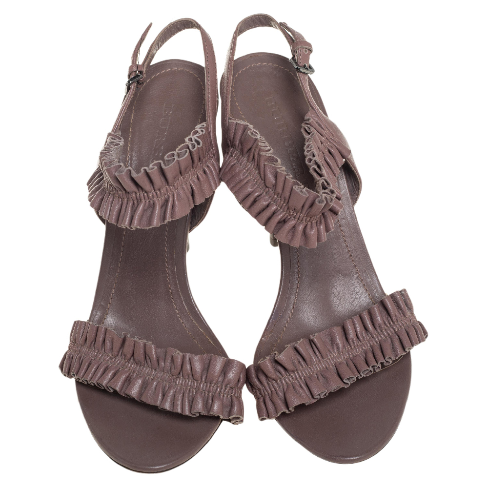Burberry Brown Leather Ruffle Sandals Size 37