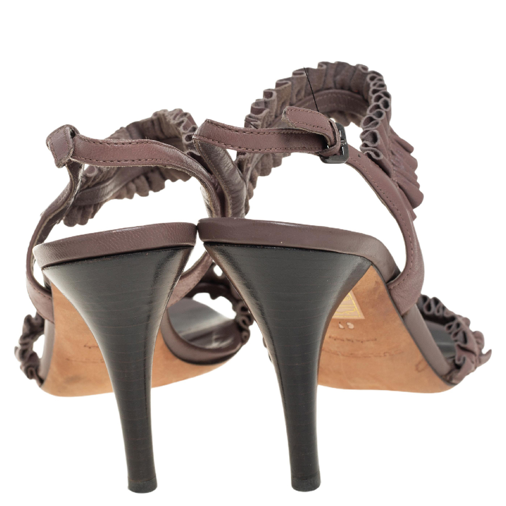 Burberry Brown Leather Ruffle Sandals Size 37