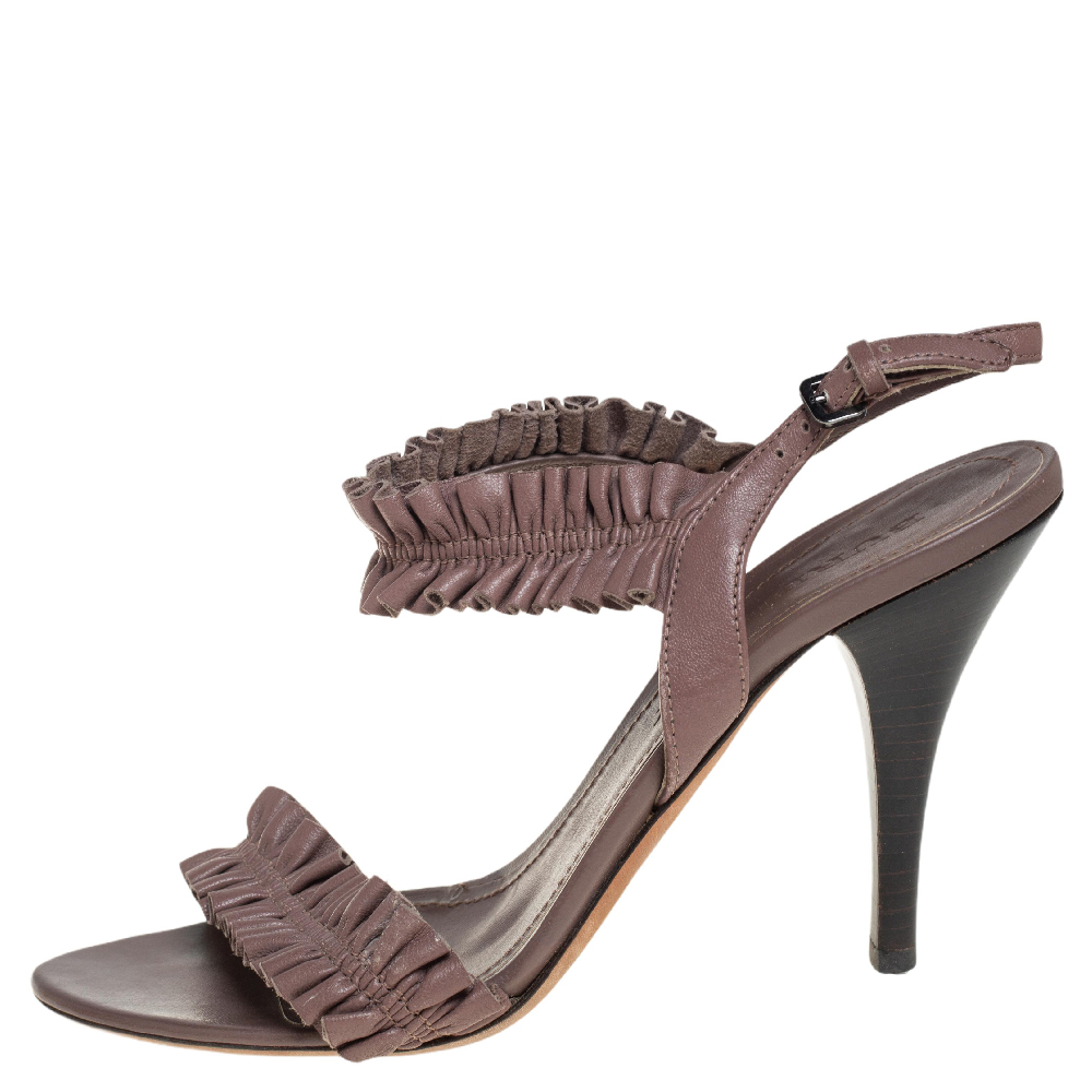 Burberry Brown Leather Ruffle Sandals Size 37