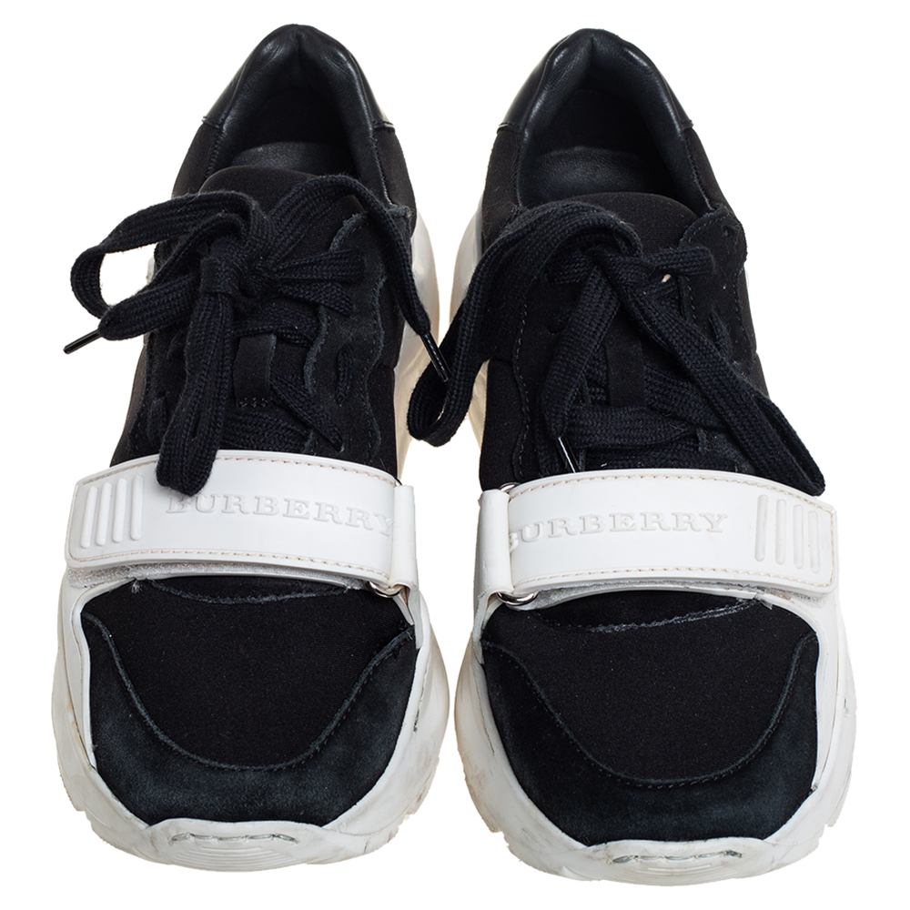 Burberry Black Neoprene And Suede Regis Low Top Sneakers Size 36