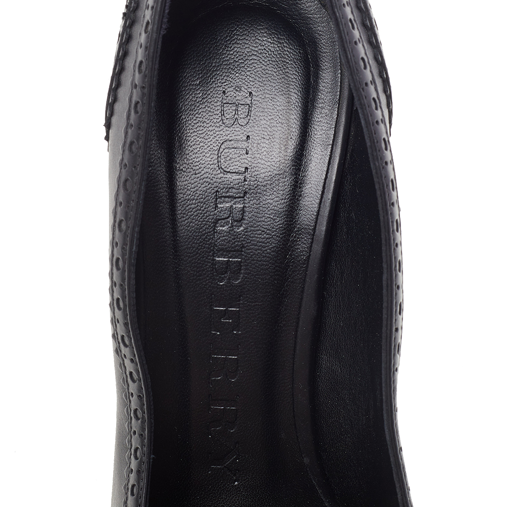 Burberry Black Leather Brogue Peep Toe Pumps Size 41