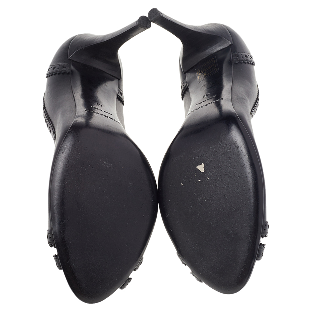 Burberry Black Leather Brogue Peep Toe Pumps Size 41