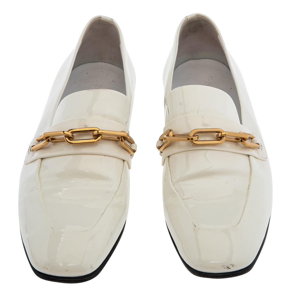 Burberry White Patent Leather Chillcot Slip On Loafers Size 36