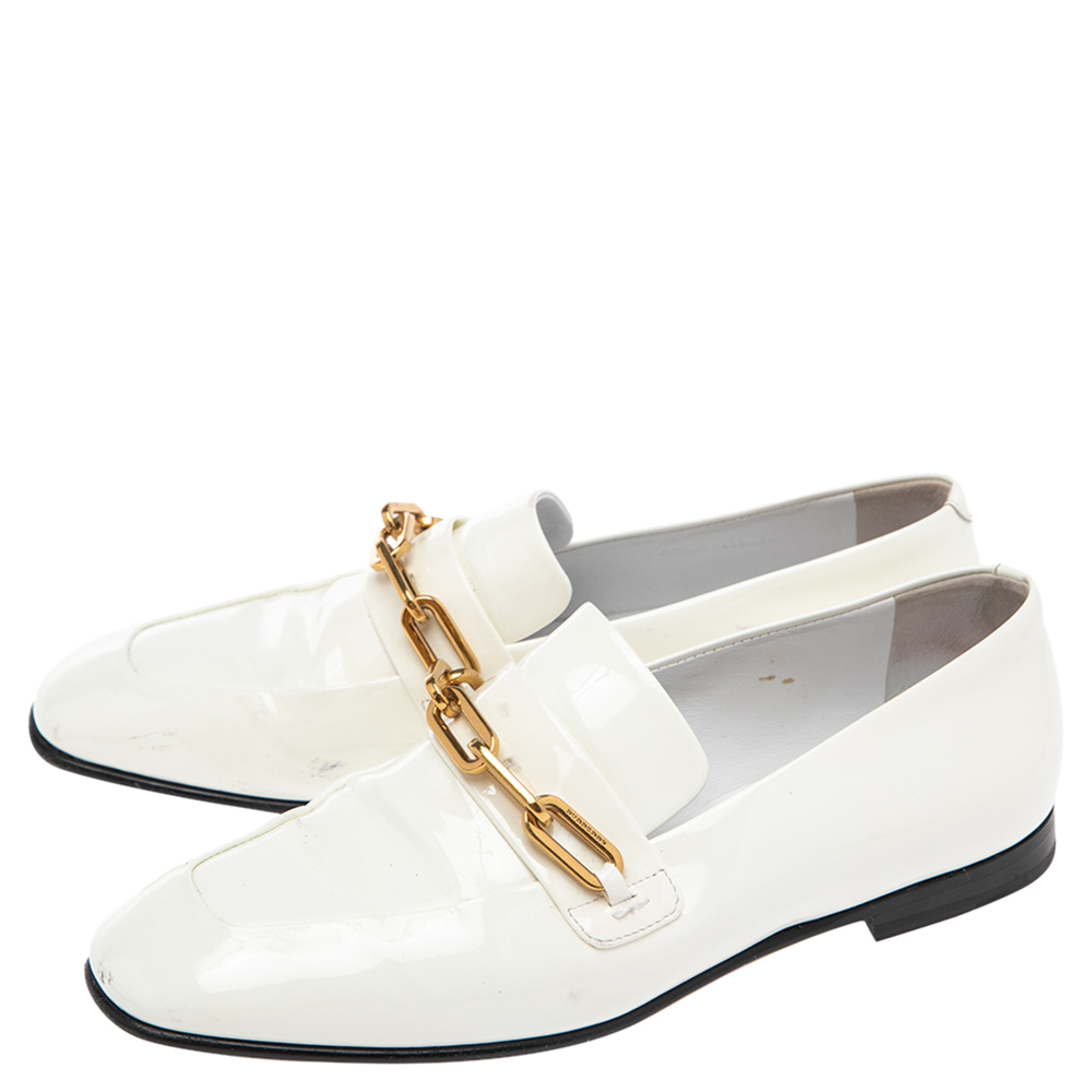 Burberry White Patent Leather Chillcot Slip On Loafers Size 36