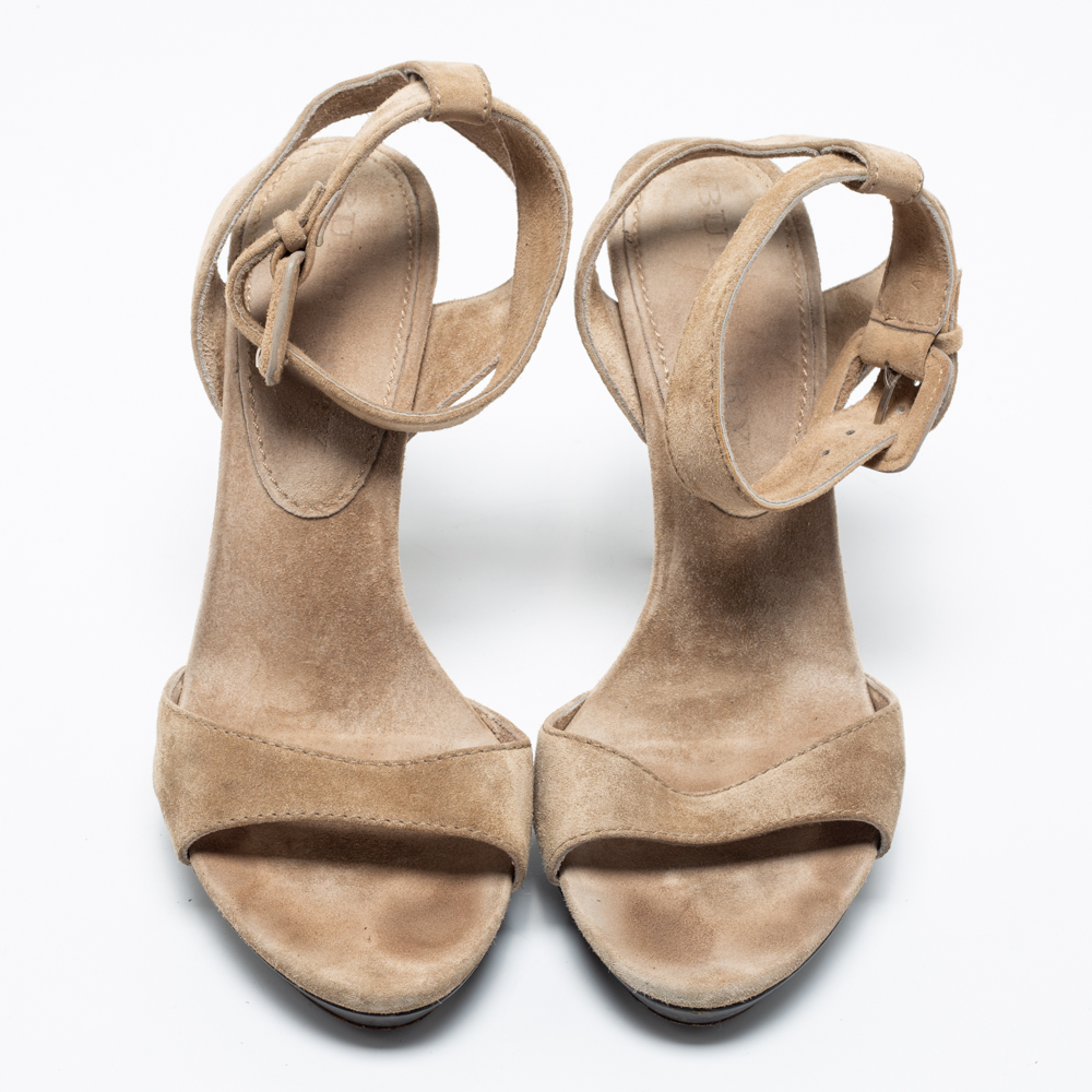 Burberry Beige Suede Ankle Cuff Open Toe Sandals Size 39
