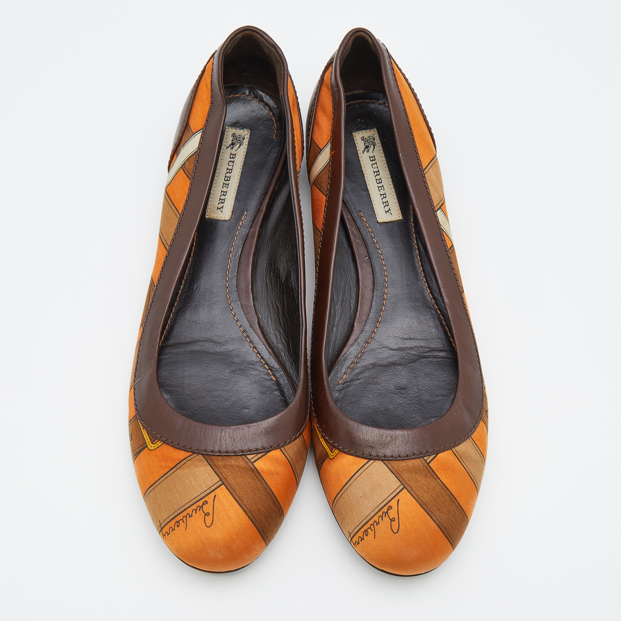 Burberry Brown/Orange Leather And Satin Ballet Flats Size 36