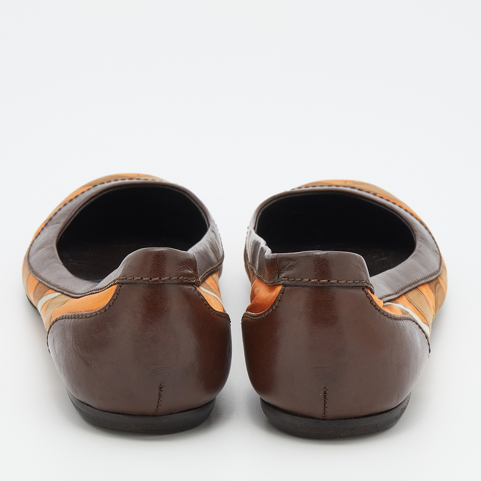 Burberry Brown/Orange Leather And Satin Ballet Flats Size 36
