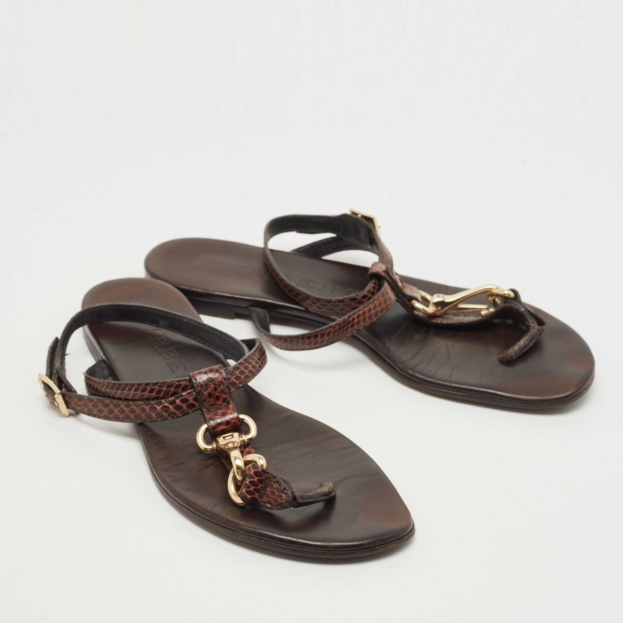 Burberry Brown Python Ankle Strap Flat Sandals Size 37