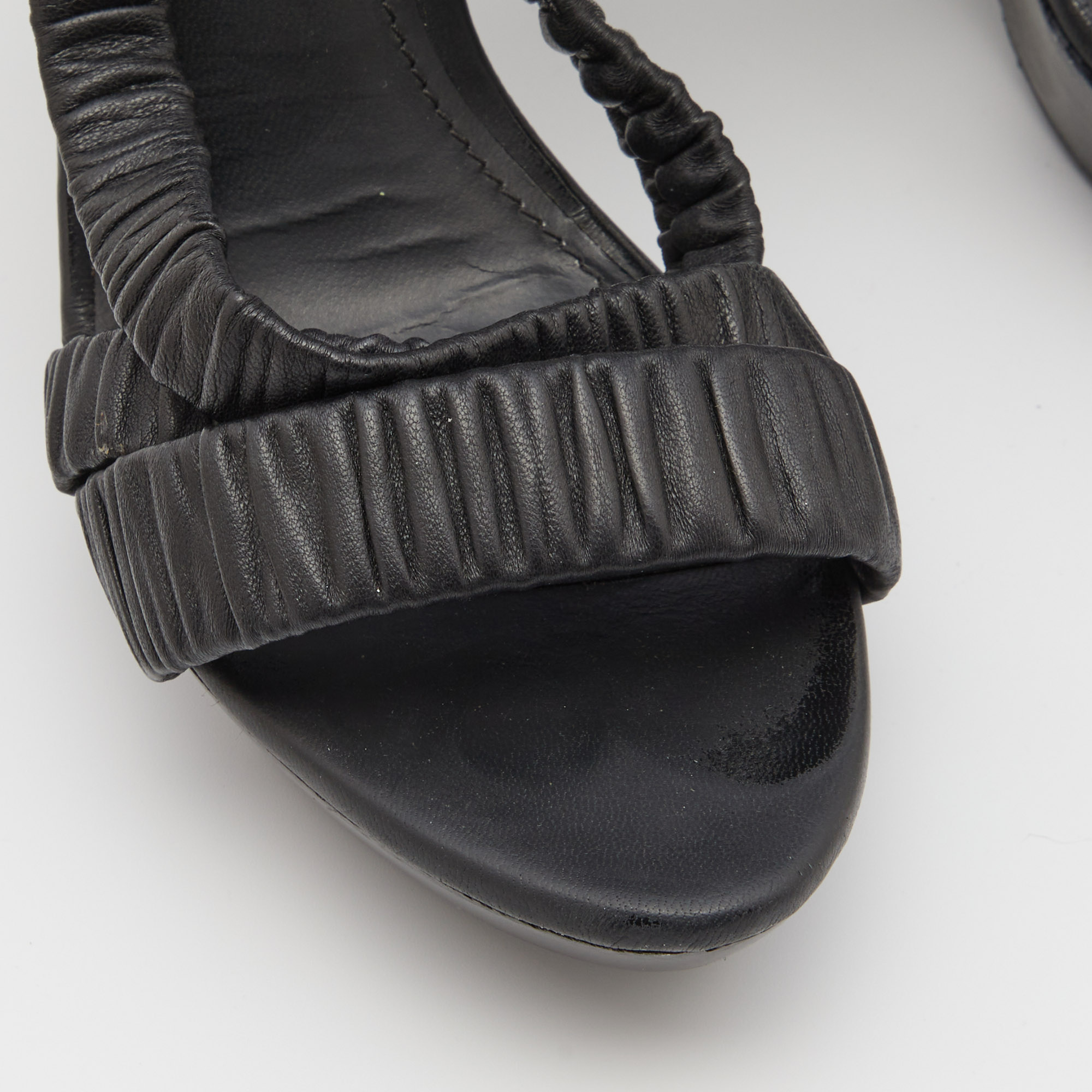 Burberry Black Leather Cross Strap Platform Ankle Strap Sandals Size 39