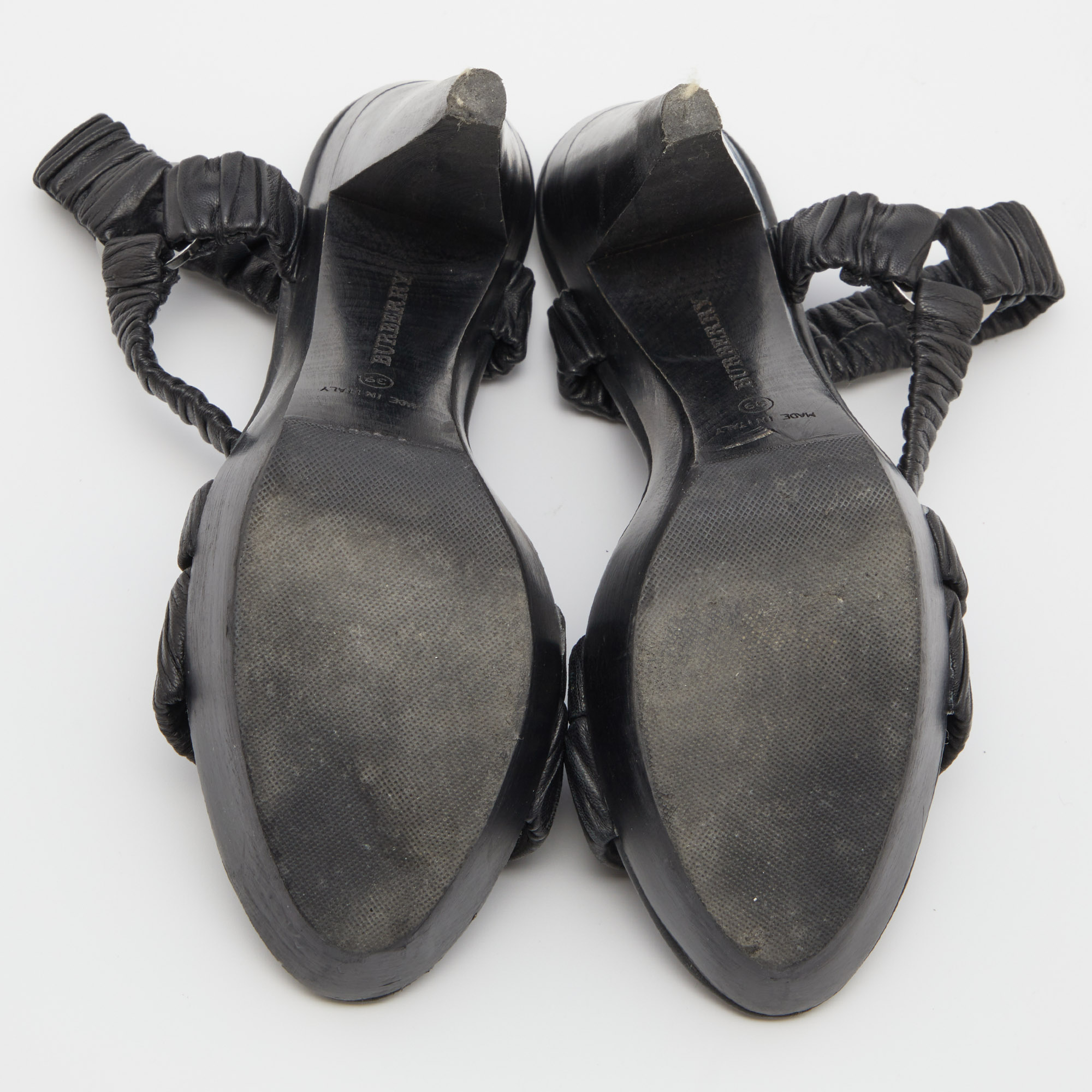 Burberry Black Leather Cross Strap Platform Ankle Strap Sandals Size 39