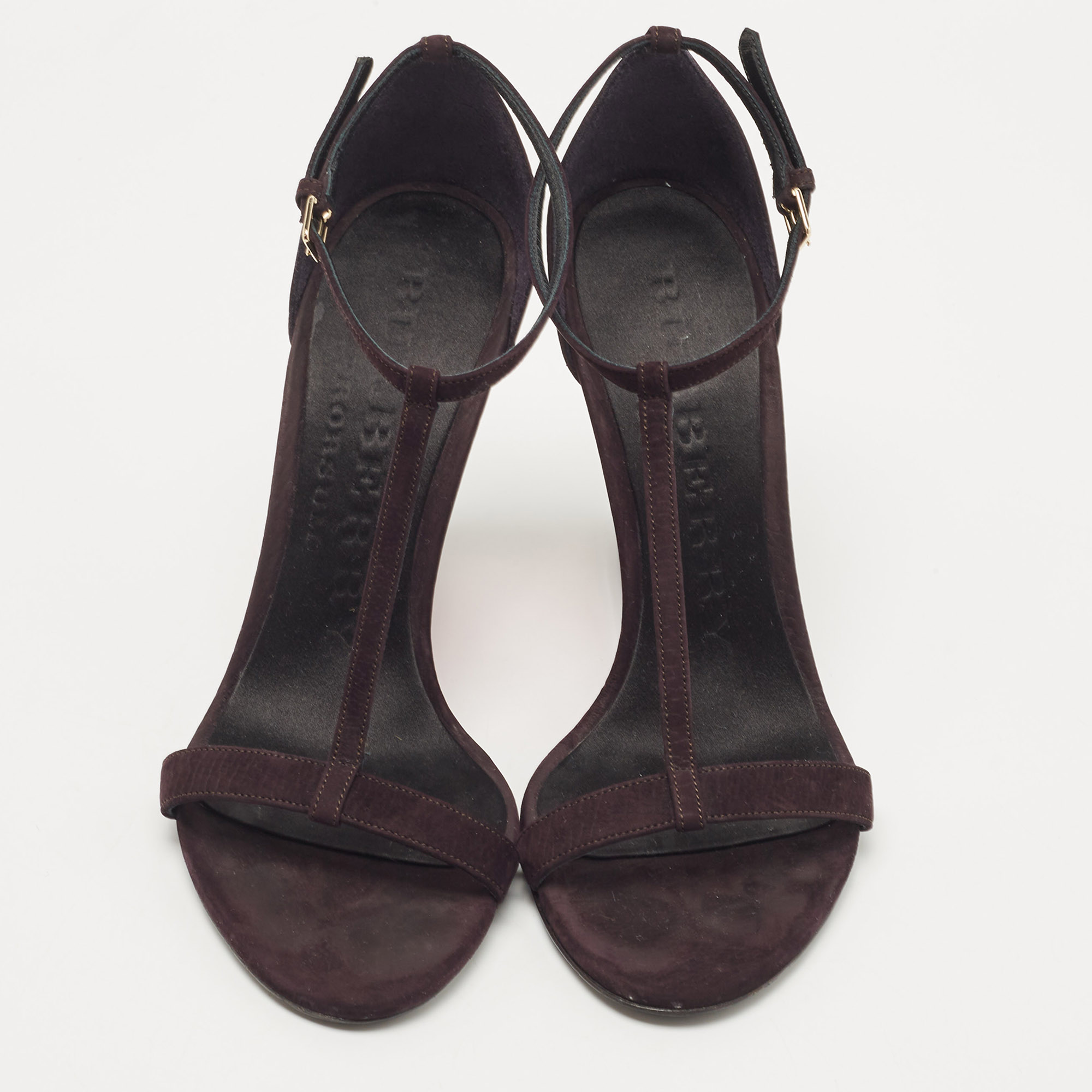 Burberry Plum Suede T Strap Wedge Sandals Size  37
