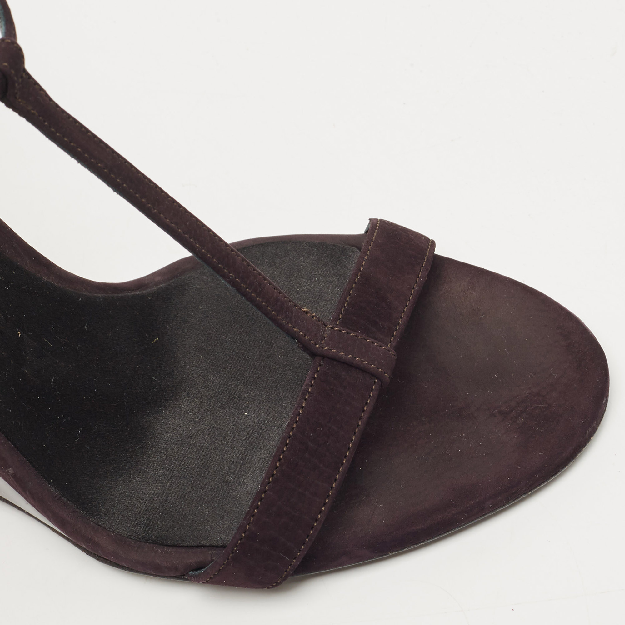 Burberry Plum Suede T Strap Wedge Sandals Size  37