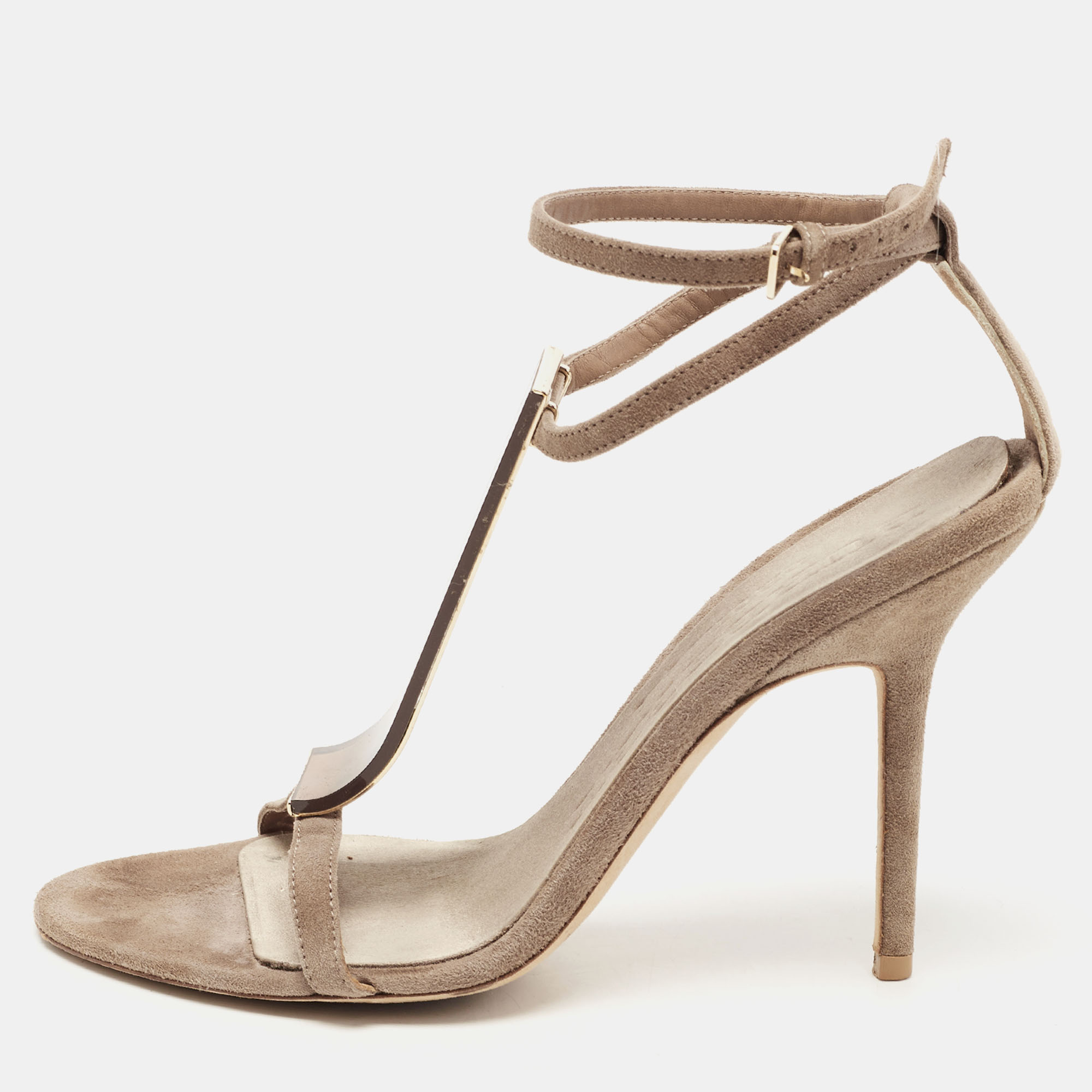 Burberry Grey Suede T Strap Sandals Size 38.5