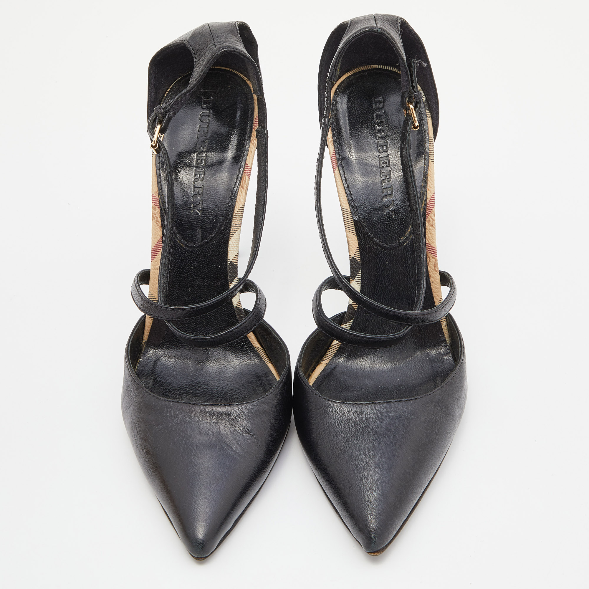 Burberry Black Leather Pointed Toe Ankle Strap Pumps Size 40