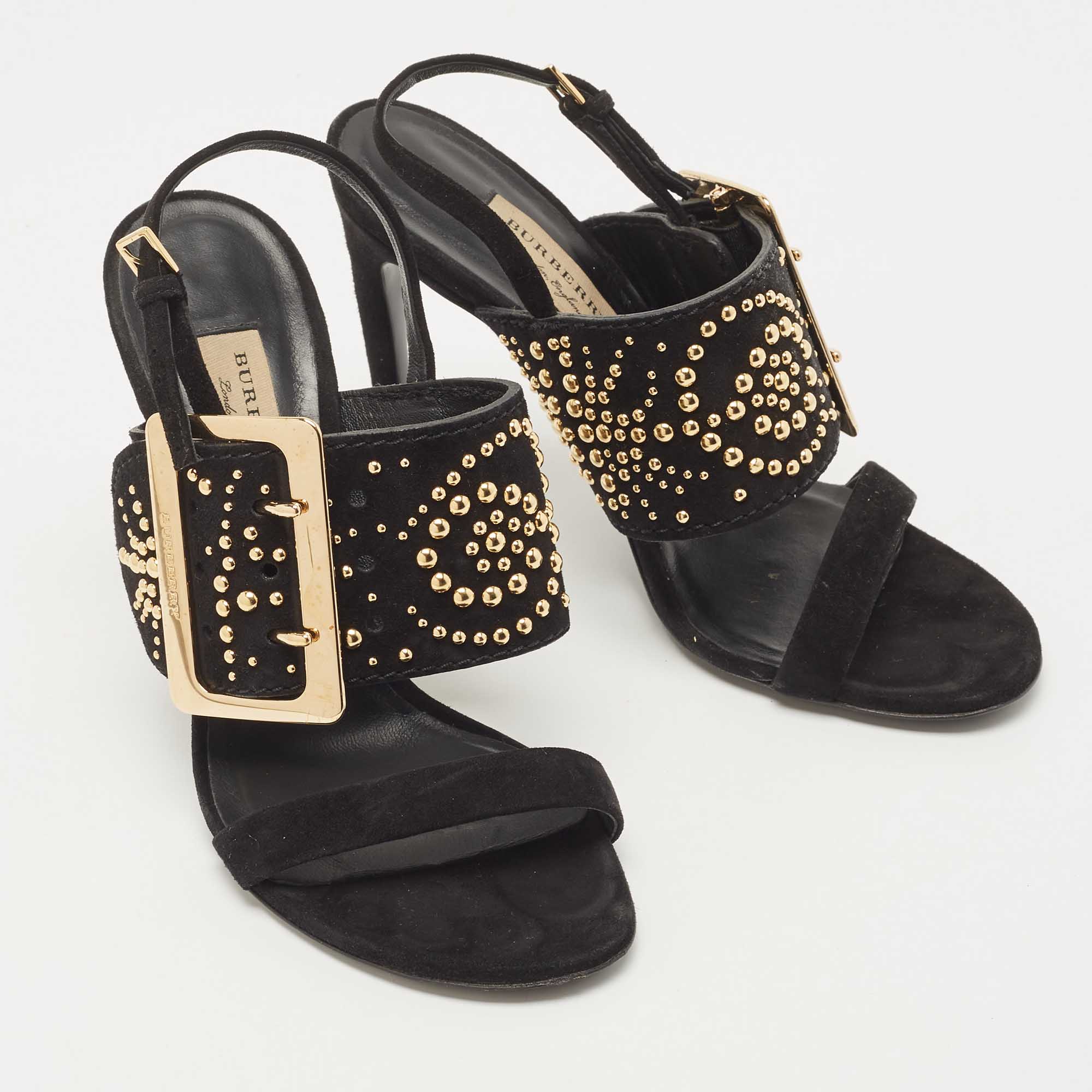 Burberry Black Suede Stud Embellished Padstow Sandals Size 37