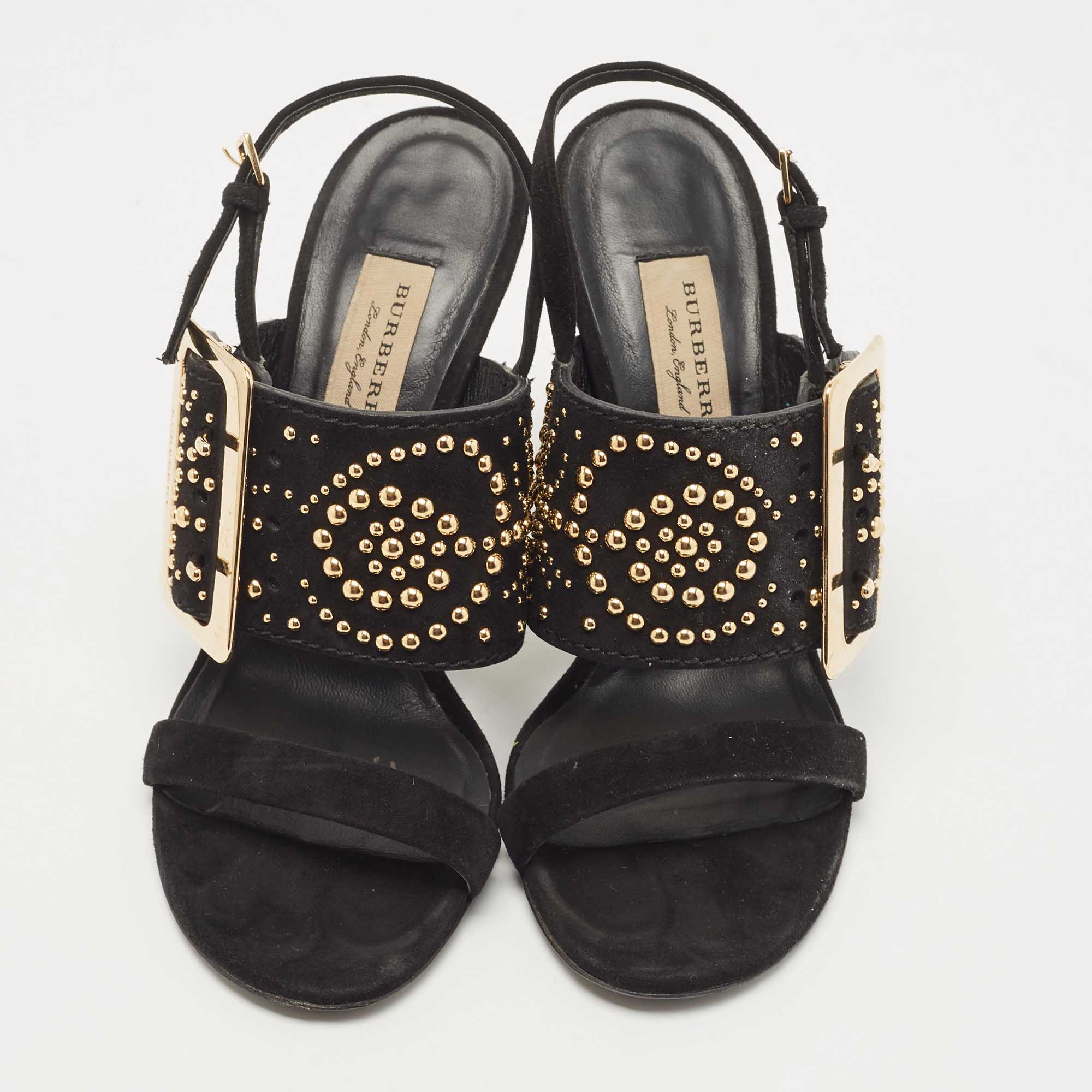 Burberry Black Suede Stud Embellished Padstow Sandals Size 37