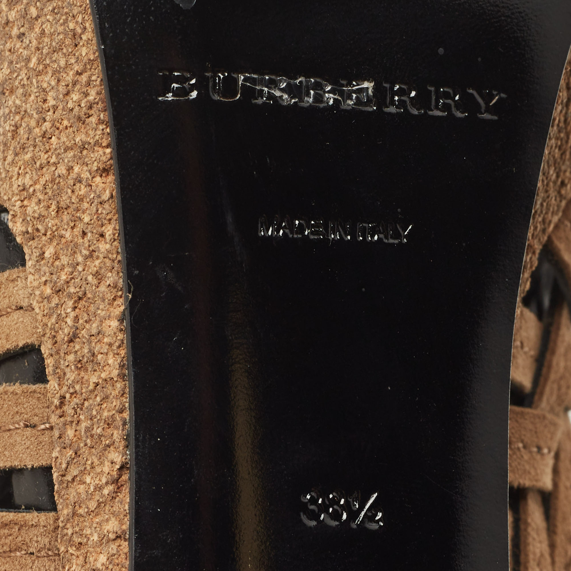 Burberry Brown Suede Cork Platform Peep Toe Ankle Booties Size 38.5