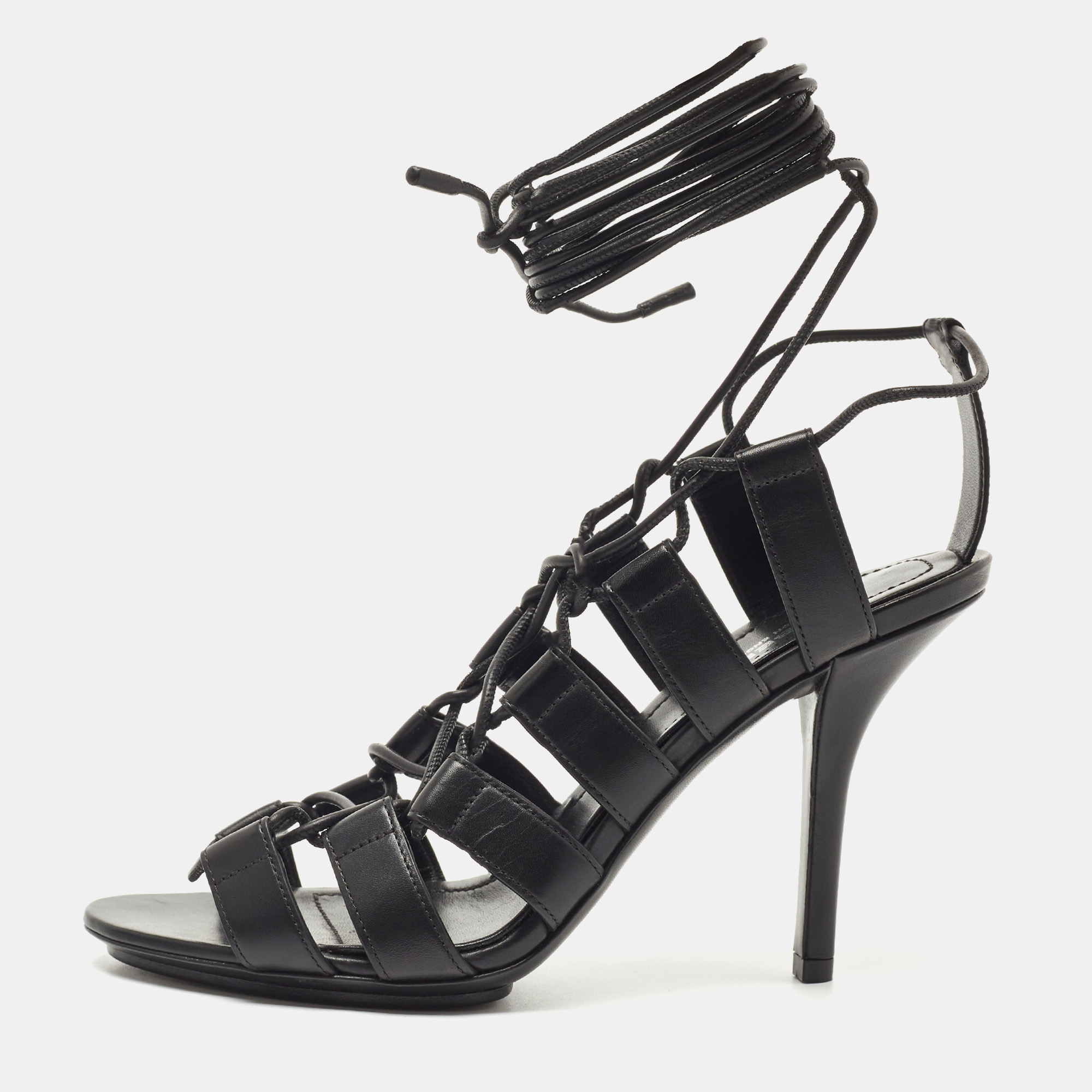 Burberry Black Leather Gladiator Ankle Wrap Sandals Size 37.5