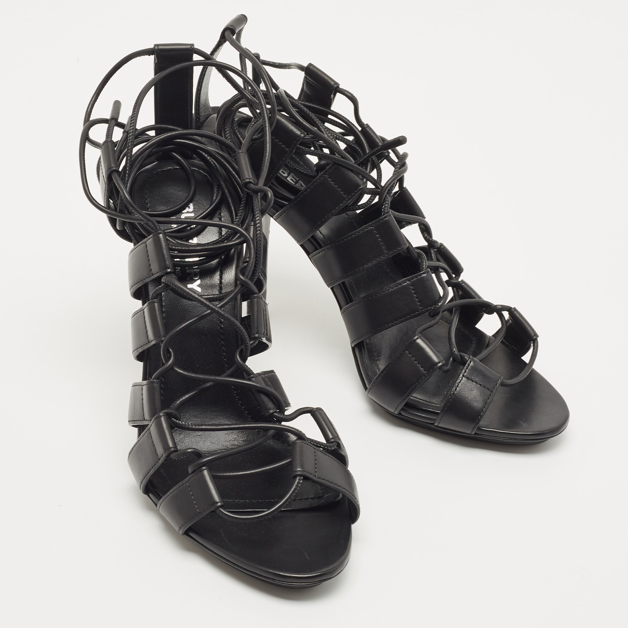 Burberry Black Leather Gladiator Ankle Wrap Sandals Size 37.5