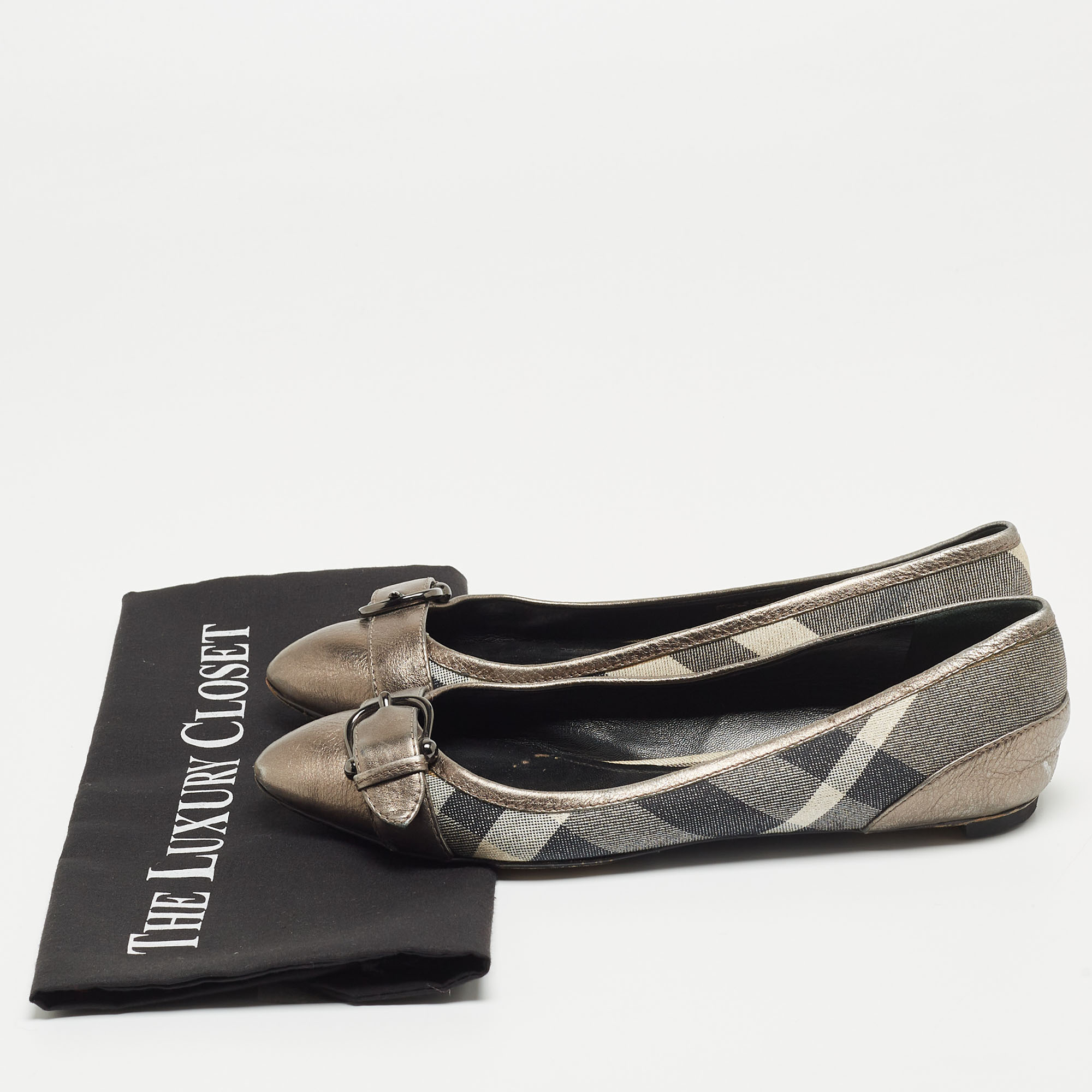 Burberry Tricolor Glitter Nova Check Canvas And Leather Ballet Flats Size 38