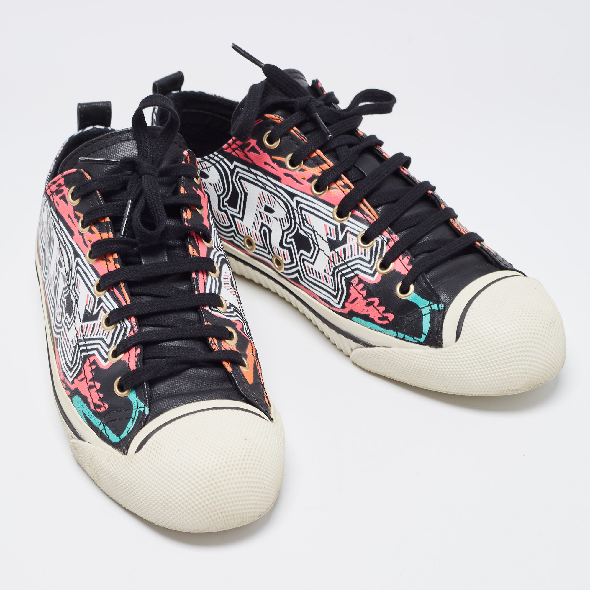 Burberry Multicolor Coated Canvas Kingly Sneakers Size 40