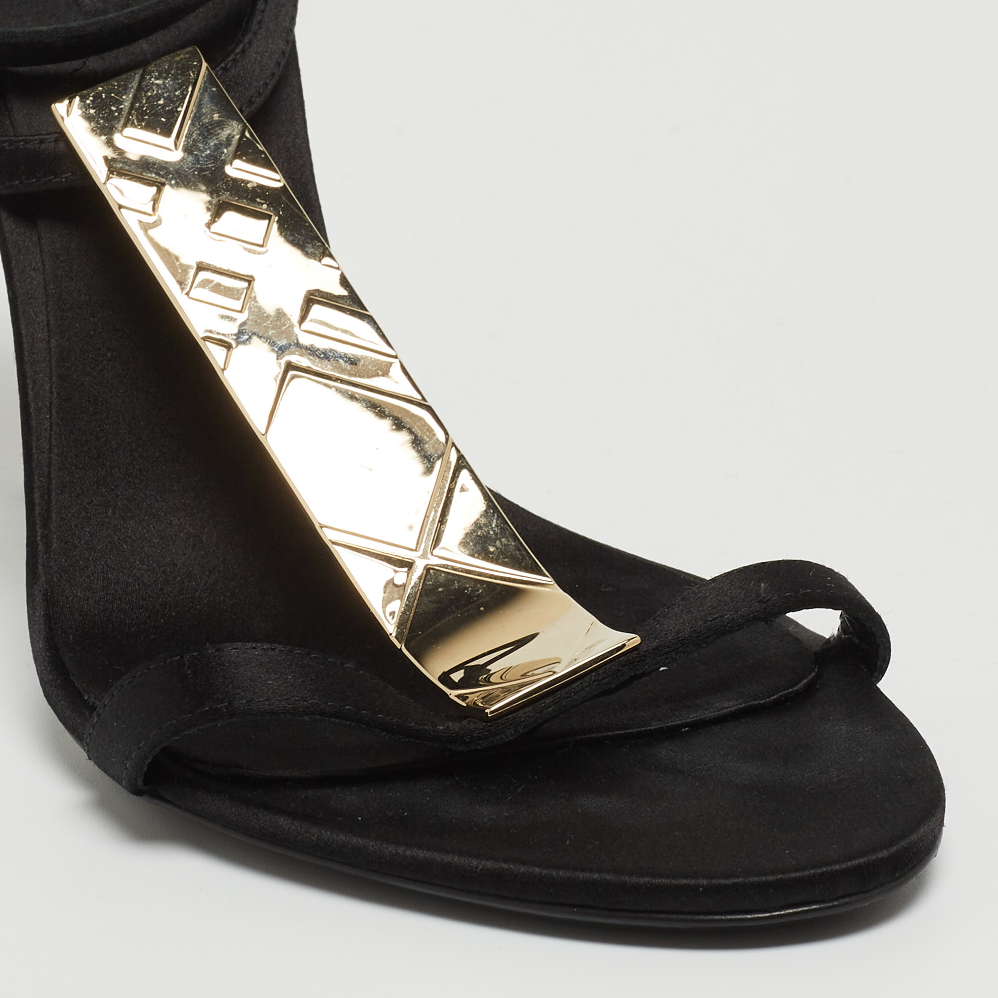 Burberry Black Satin T Strap Ankle Strap Sandals Size 37.5