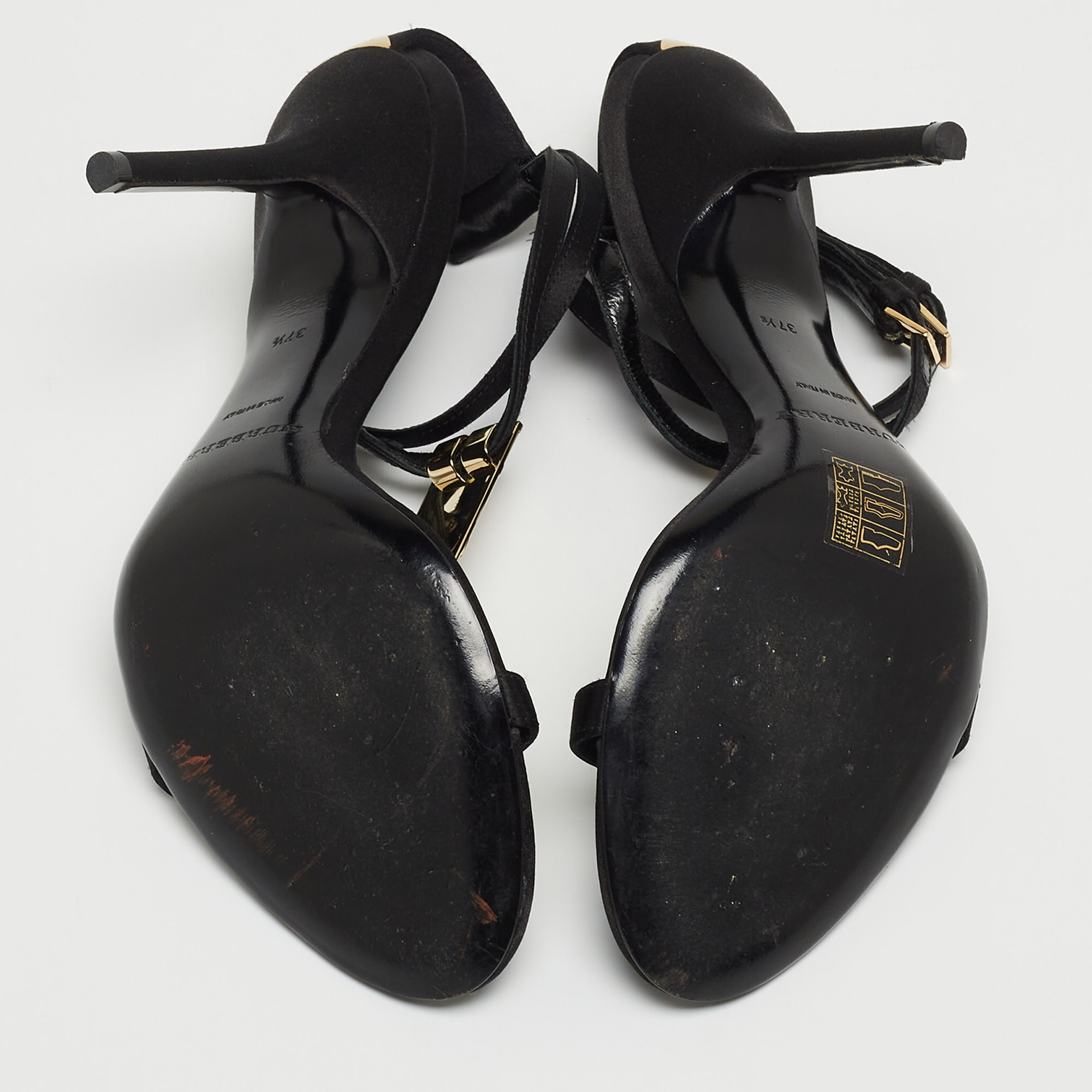 Burberry Black Satin T Strap Ankle Strap Sandals Size 37.5
