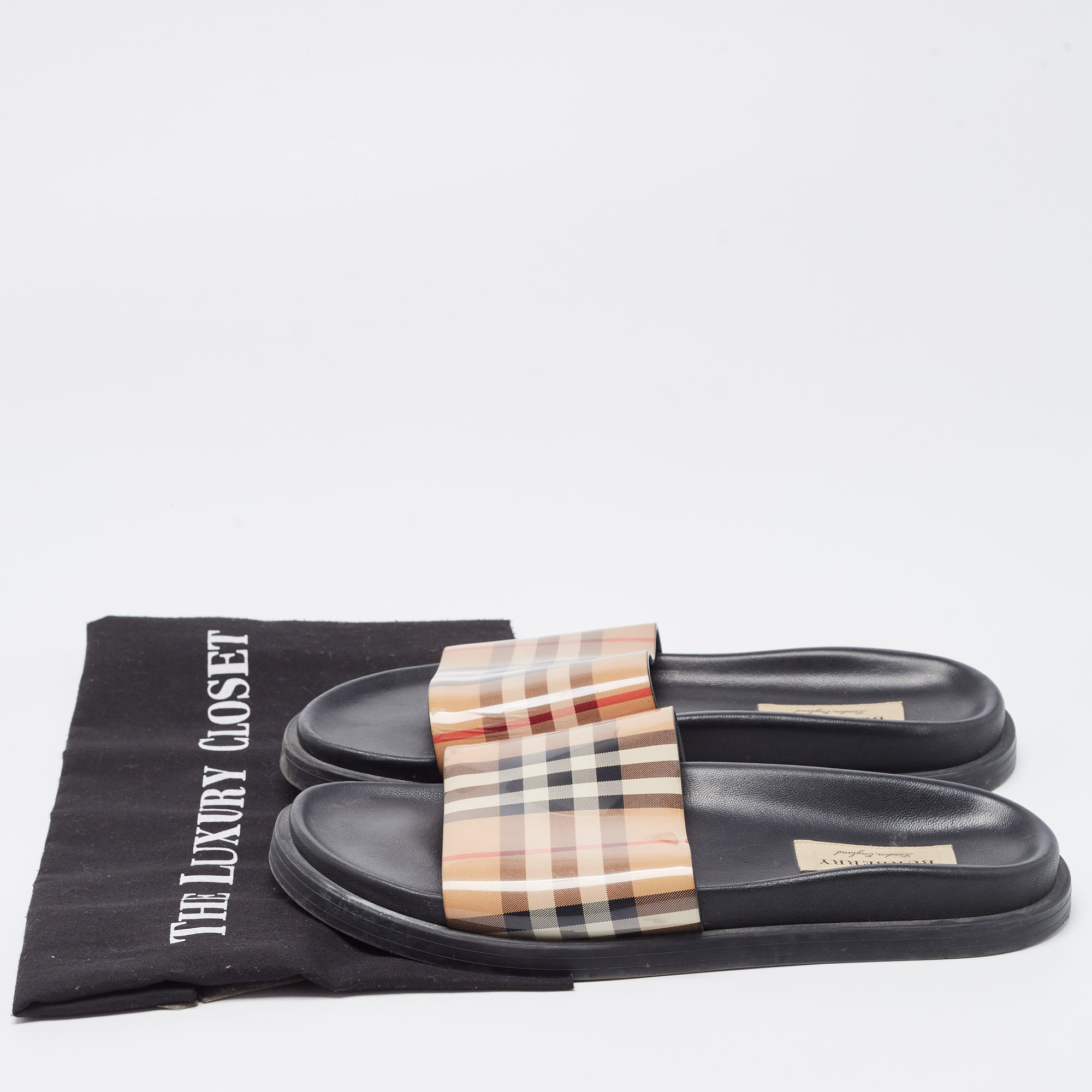 Burberry Beige PVC Nova Check Flat Slides Size 38