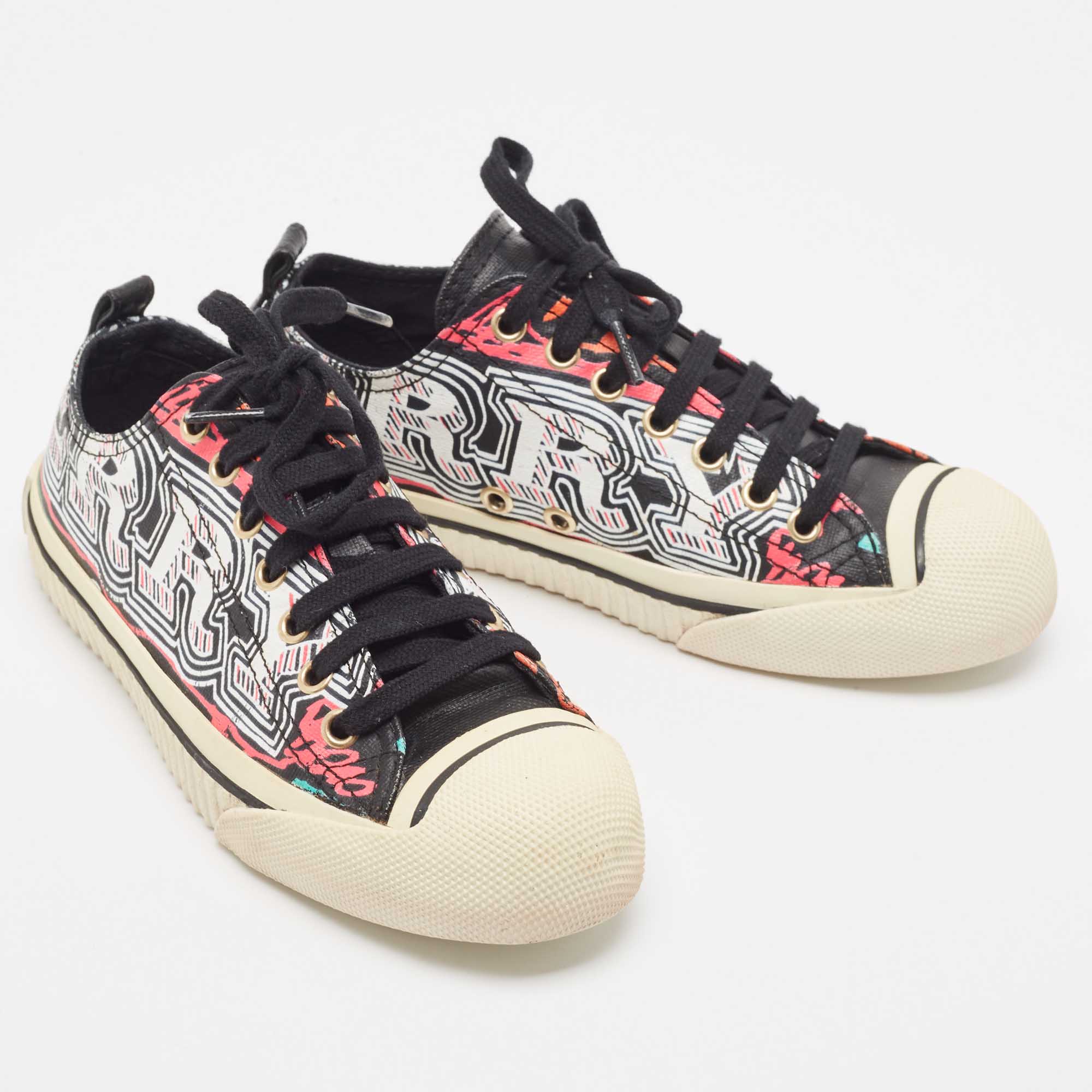 Burberry Multicolor Coated Canvas Kingly Mark Print Low Top Sneakers Size 35