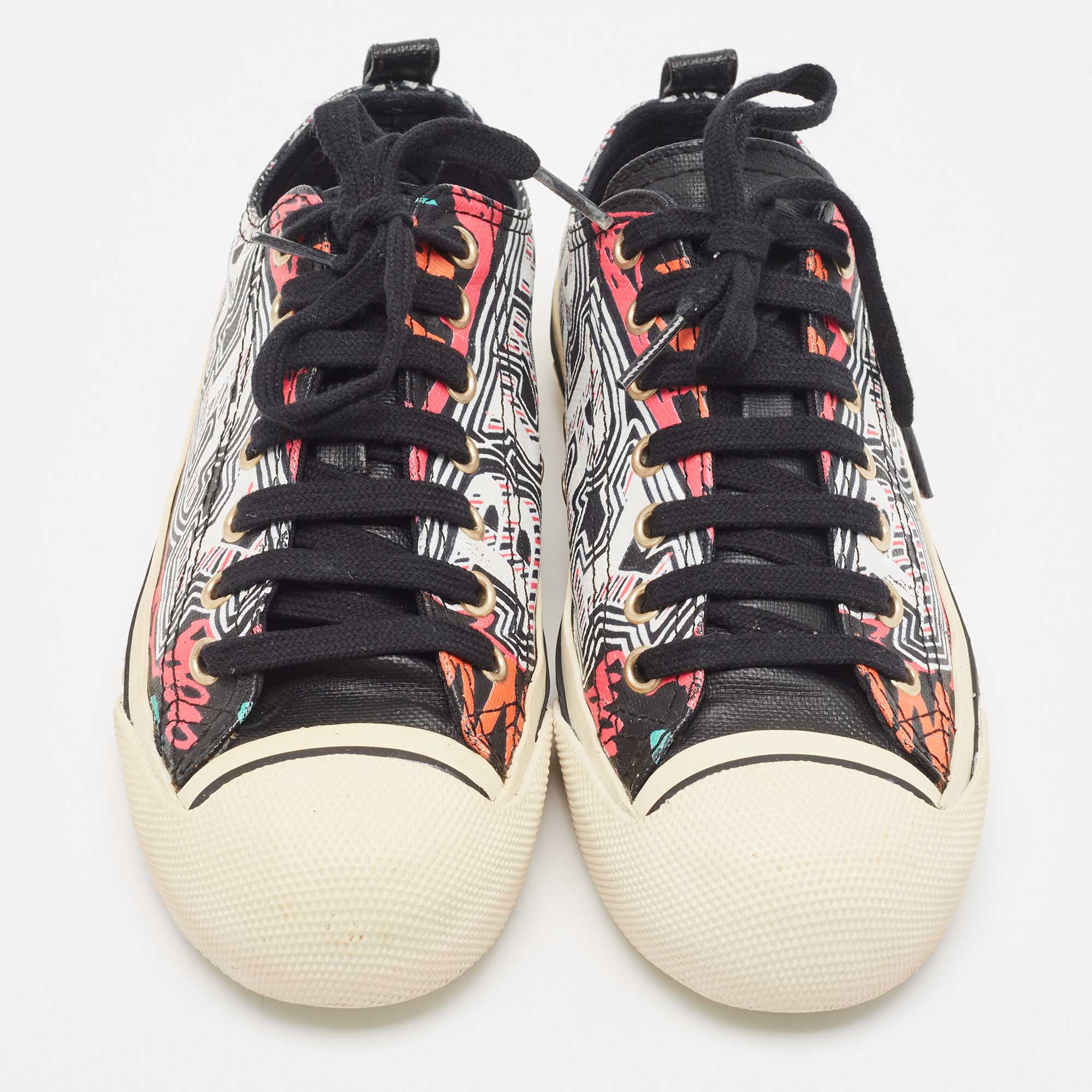 Burberry Multicolor Coated Canvas Kingly Mark Print Low Top Sneakers Size 35