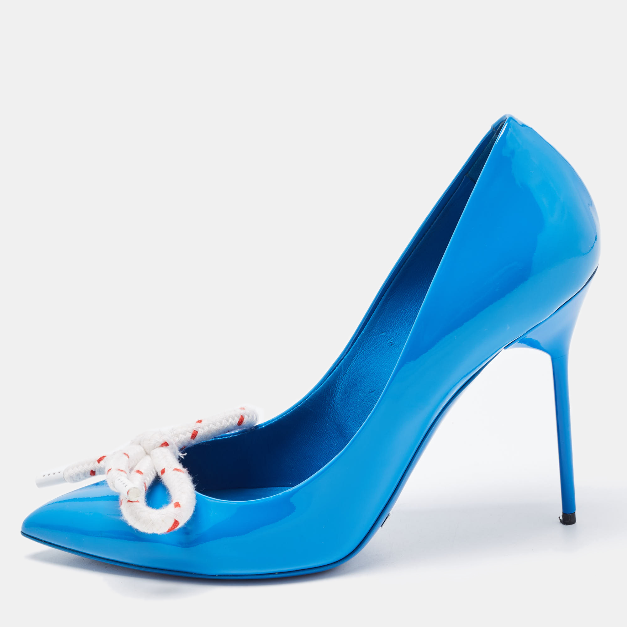 Burberry Blue Patent Leather Finsbury Pumps Size 38.5